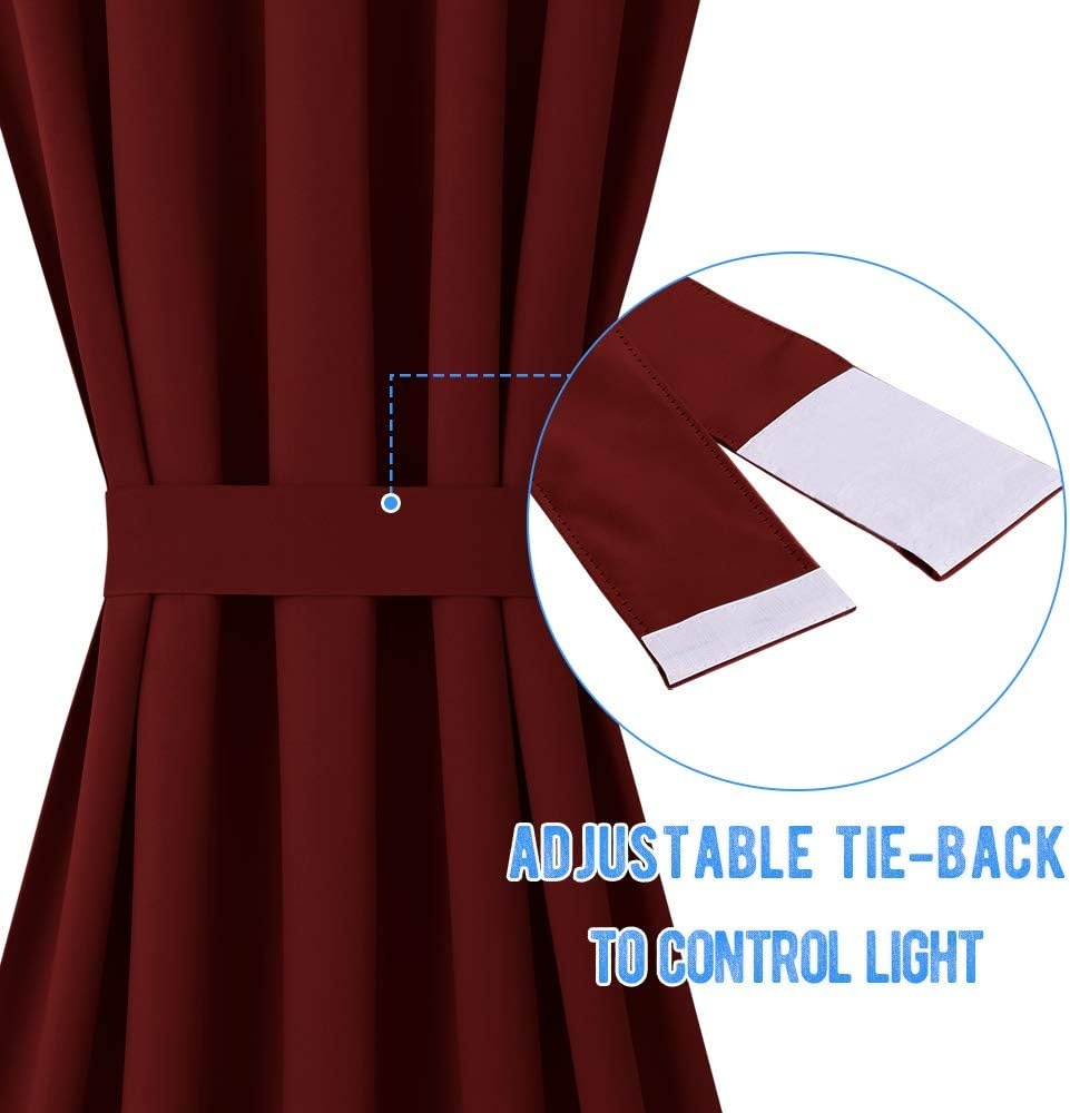 image:imageNICETOWN Stone Blue Blackout Door Curtains with Tieback for French WindowBurgundy