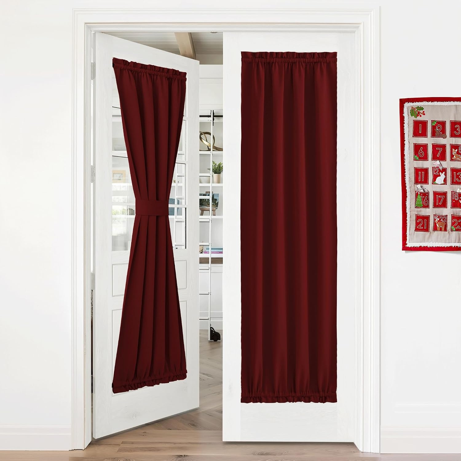 image:imageNICETOWN Stone Blue Blackout Door Curtains with Tieback for French WindowBurgundy