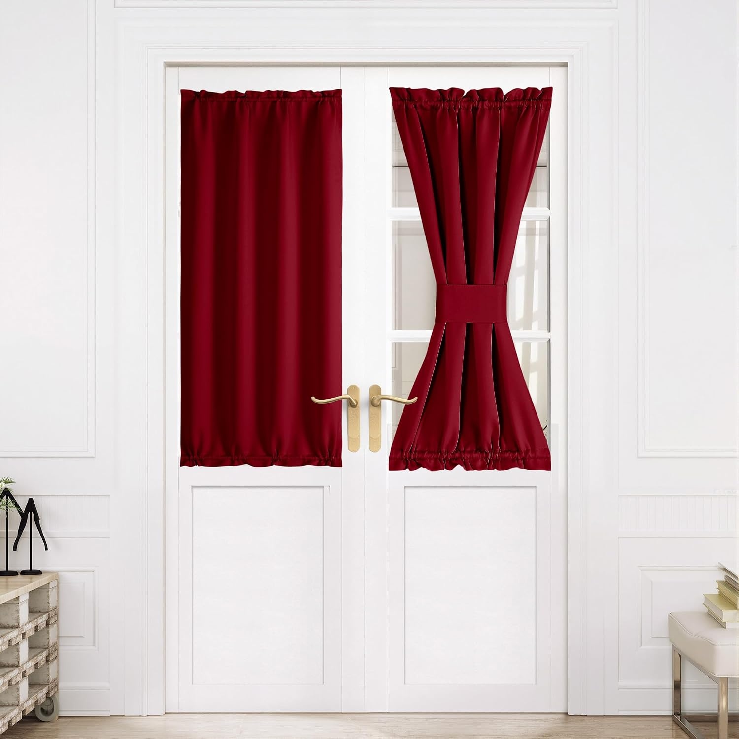 image:imageNICETOWN Stone Blue Blackout Door Curtains with Tieback for French WindowBurgundy