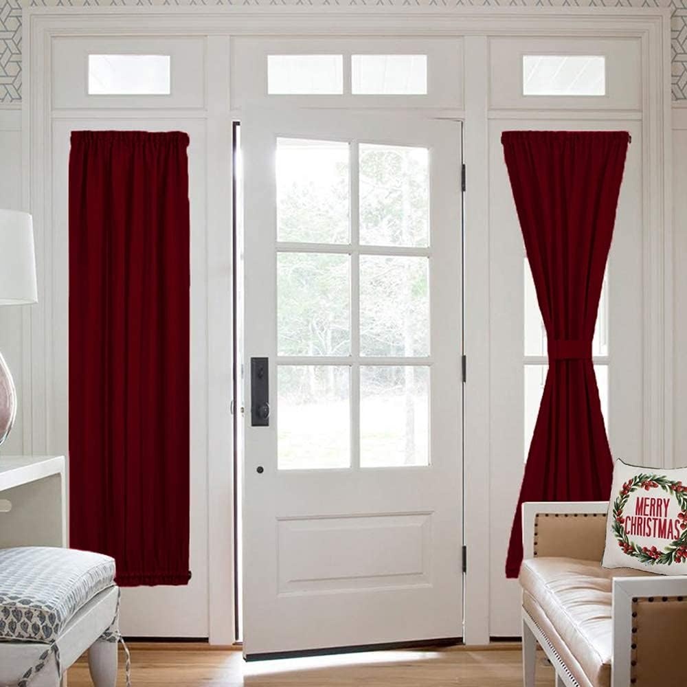 image:imageNICETOWN Stone Blue Blackout Door Curtains with Tieback for French WindowBurgundy