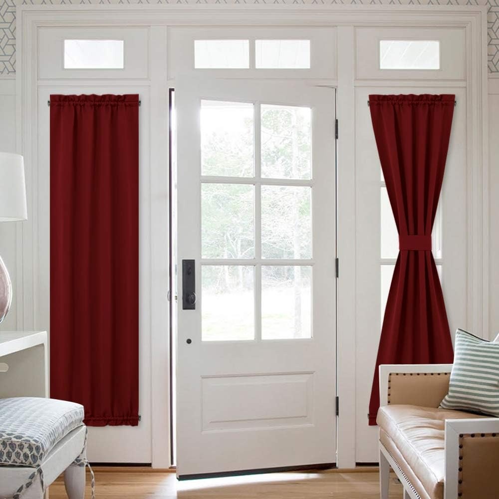 image:imageNICETOWN Stone Blue Blackout Door Curtains with Tieback for French WindowBurgundy