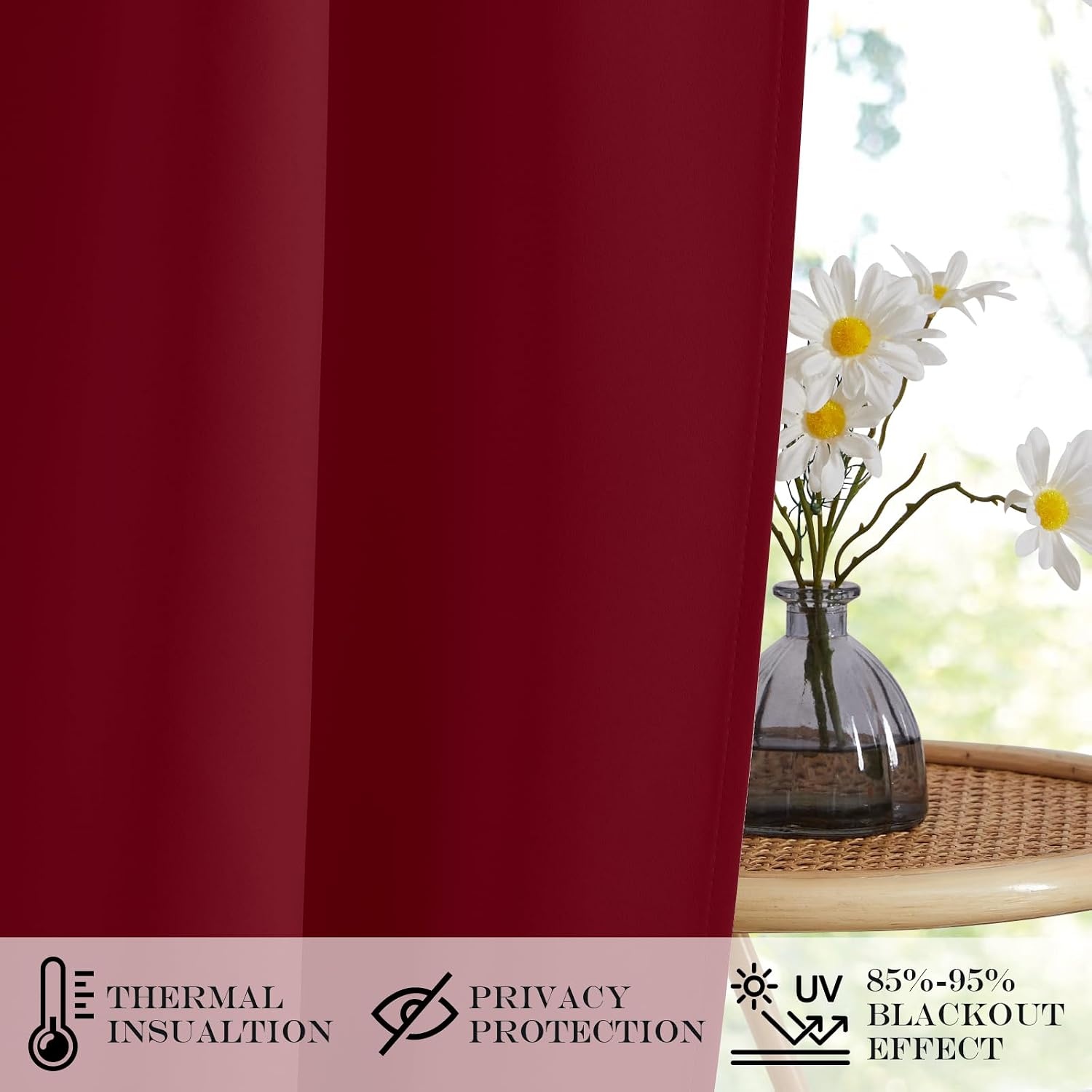 image:imageNICETOWN Stone Blue Blackout Door Curtains with Tieback for French WindowBurgundy