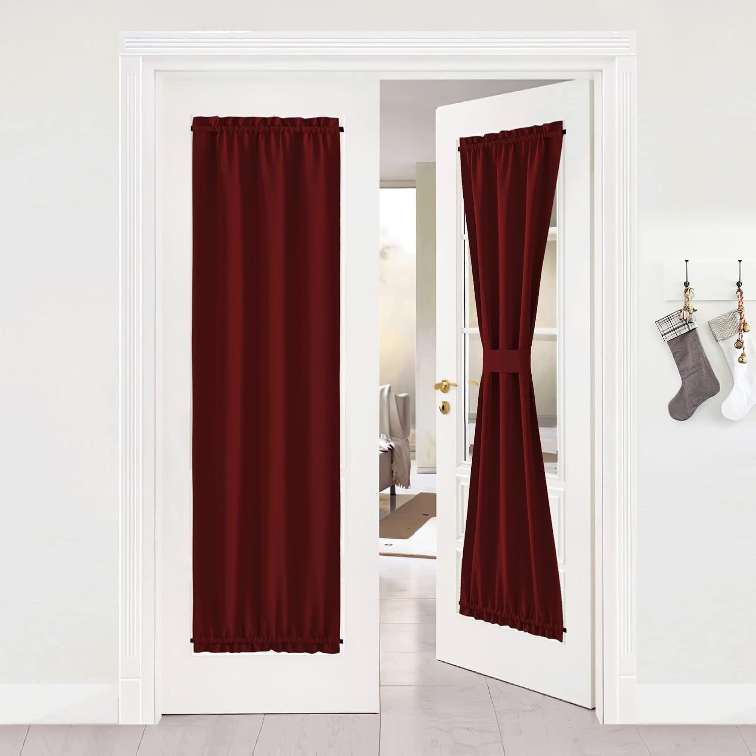 image:imageNICETOWN Stone Blue Blackout Door Curtains with Tieback for French WindowBurgundy