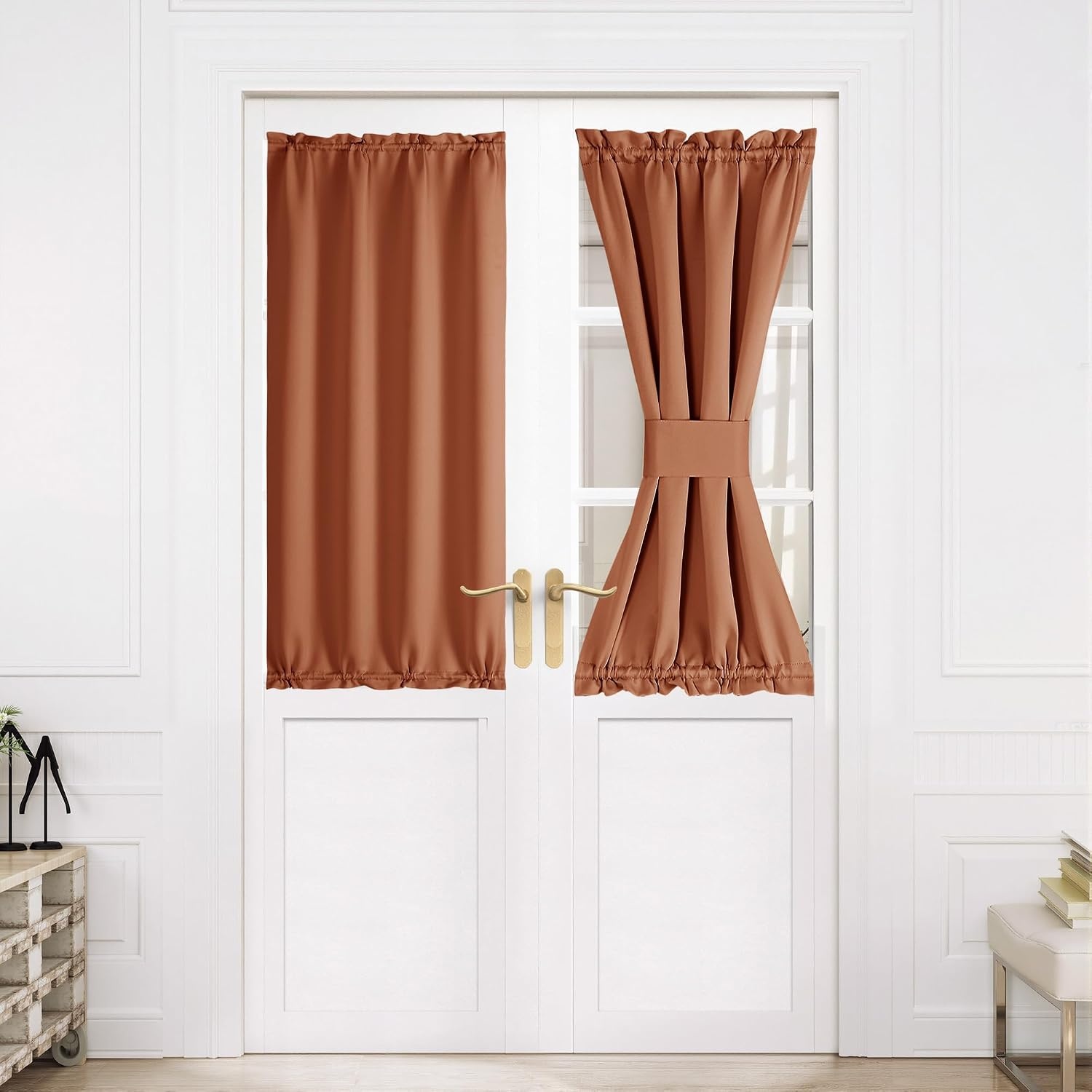 image:imageNICETOWN Stone Blue Blackout Door Curtains with Tieback for French WindowBurnt Orange