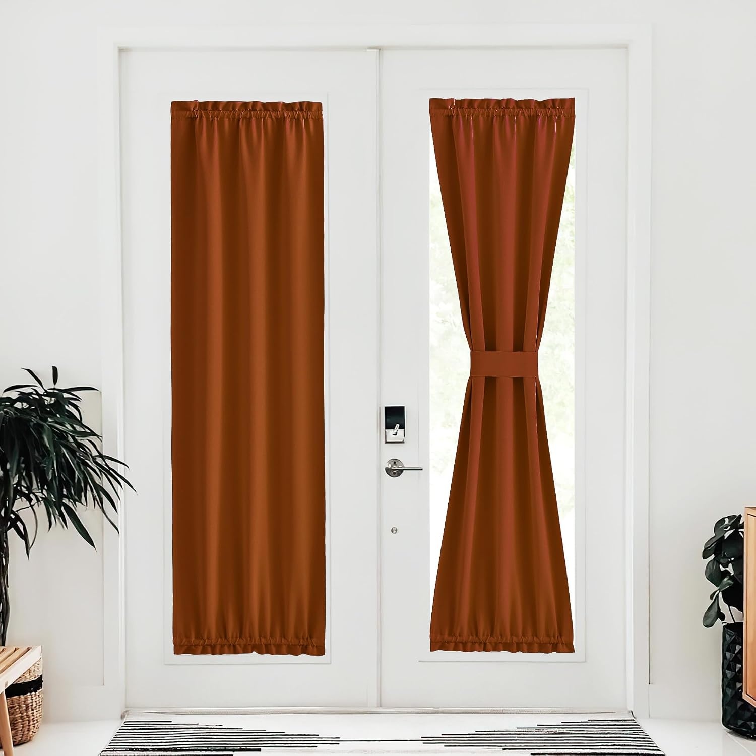 image:imageNICETOWN Stone Blue Blackout Door Curtains with Tieback for French WindowBurnt Orange
