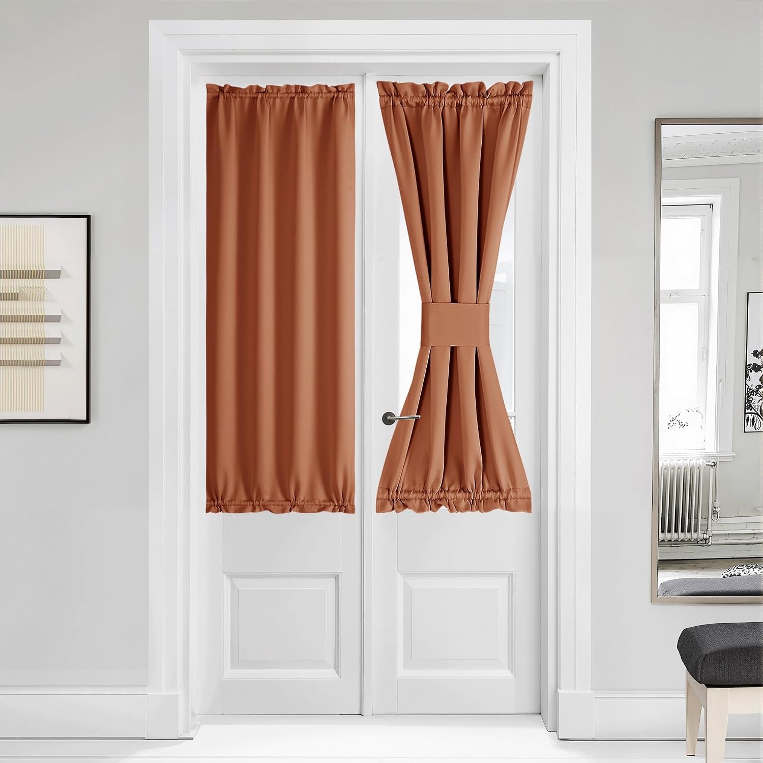 image:imageNICETOWN Stone Blue Blackout Door Curtains with Tieback for French WindowBurnt Orange