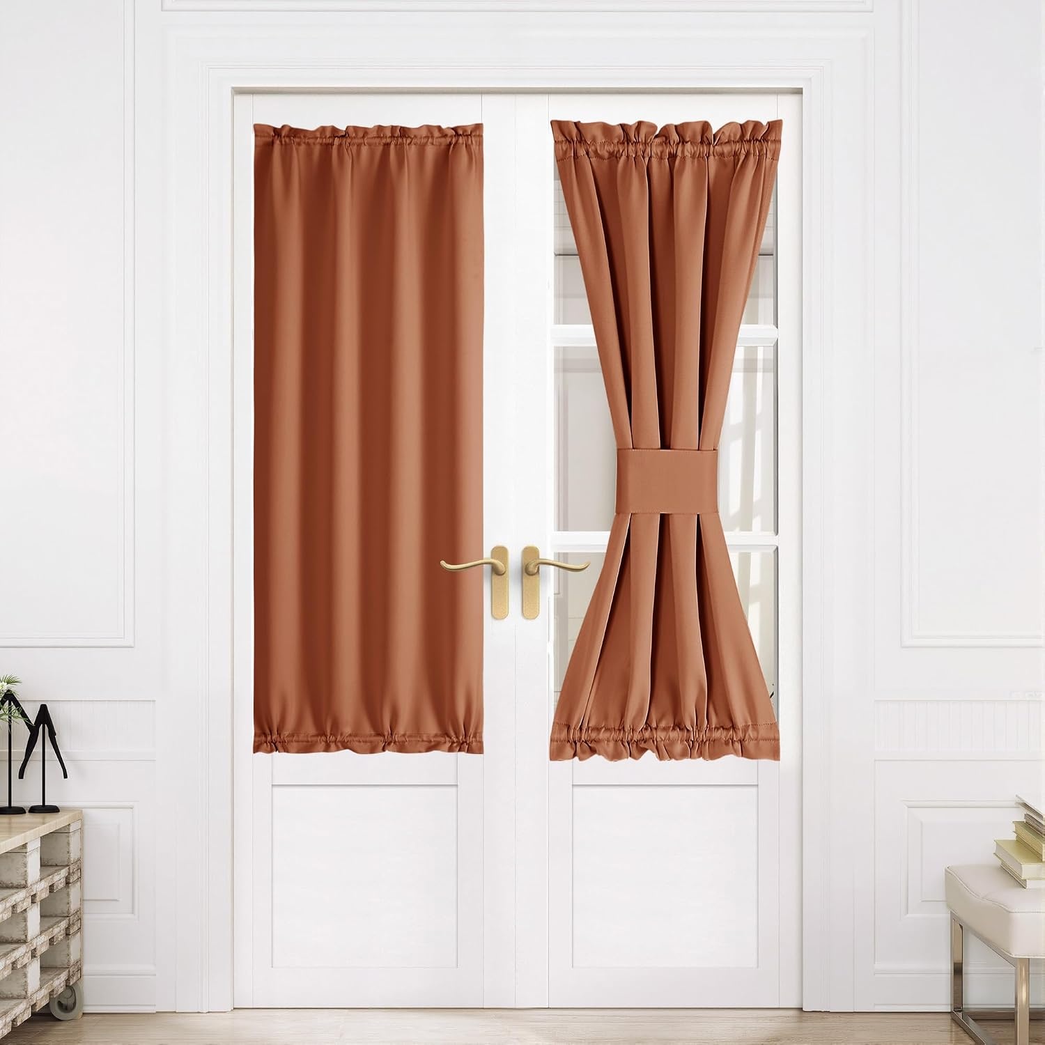 image:imageNICETOWN Stone Blue Blackout Door Curtains with Tieback for French WindowBurnt Orange