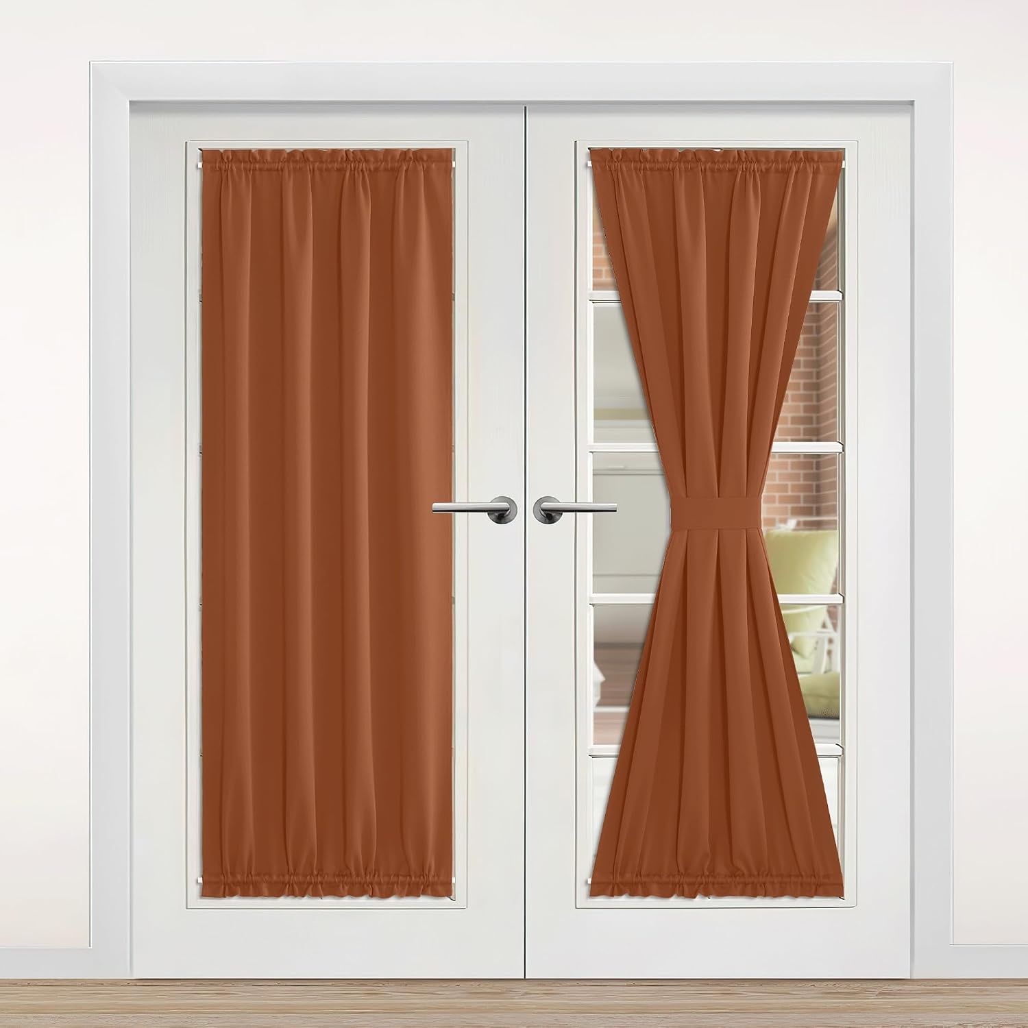 image:imageNICETOWN Stone Blue Blackout Door Curtains with Tieback for French WindowBurnt Orange