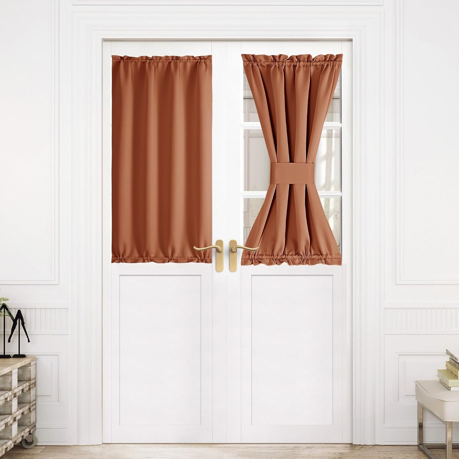 image:imageNICETOWN Stone Blue Blackout Door Curtains with Tieback for French WindowBurnt Orange