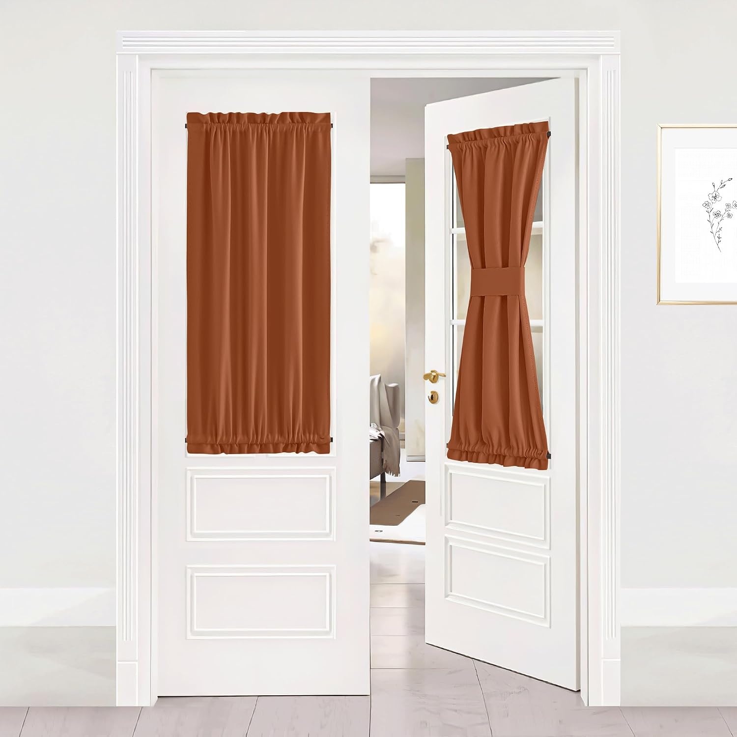 image:imageNICETOWN Stone Blue Blackout Door Curtains with Tieback for French WindowBurnt Orange