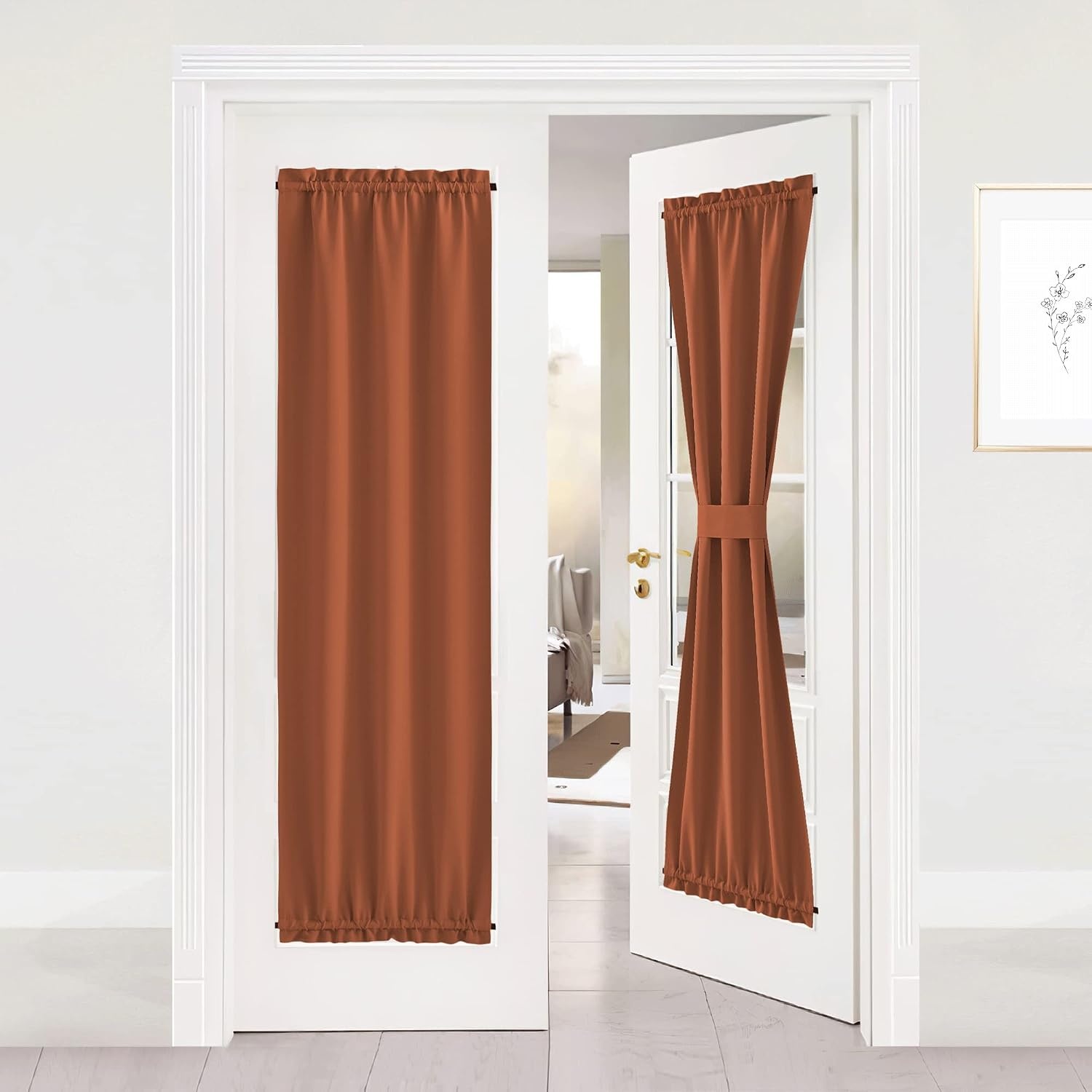 image:imageNICETOWN Stone Blue Blackout Door Curtains with Tieback for French WindowBurnt Orange