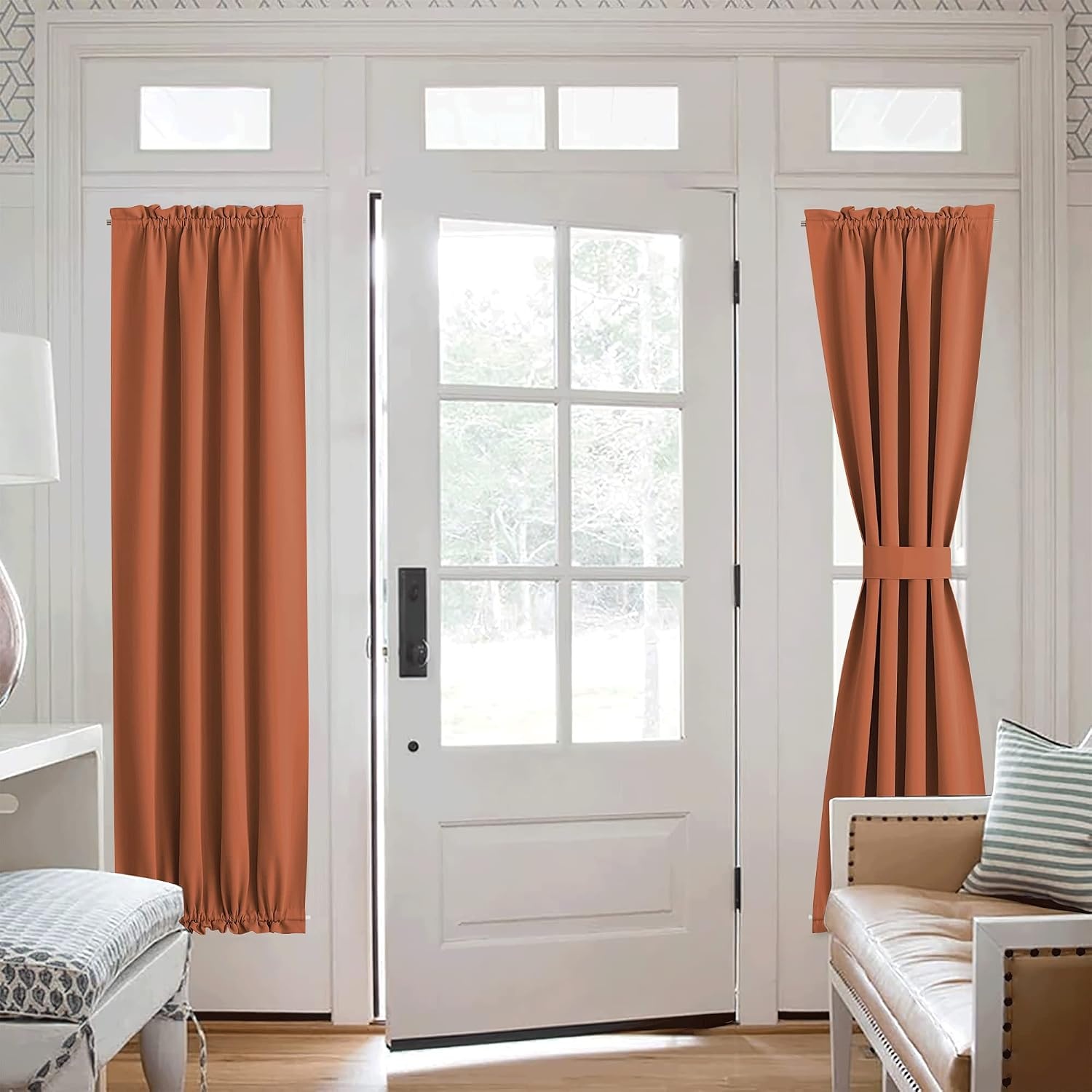 image:imageNICETOWN Stone Blue Blackout Door Curtains with Tieback for French WindowBurnt Orange