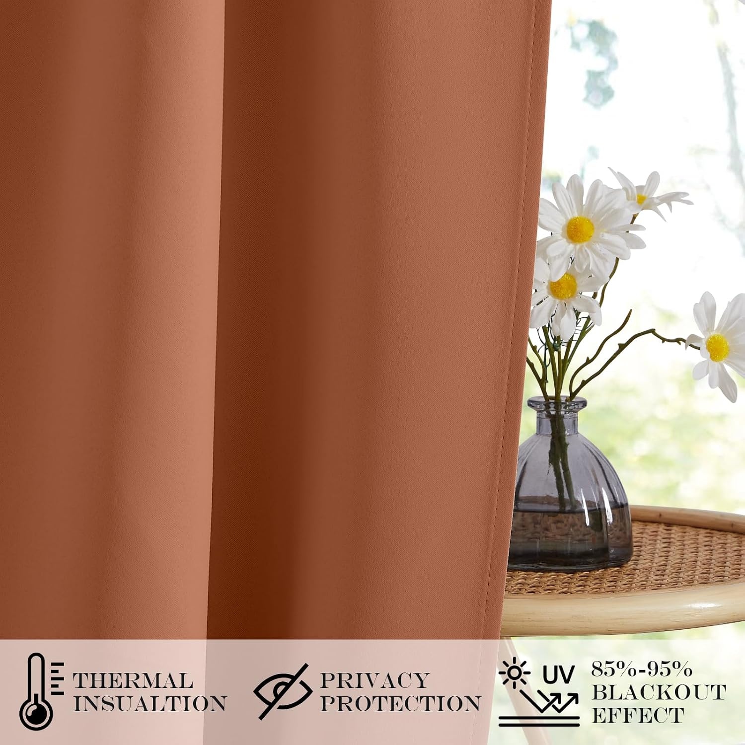 image:imageNICETOWN Stone Blue Blackout Door Curtains with Tieback for French WindowBurnt Orange