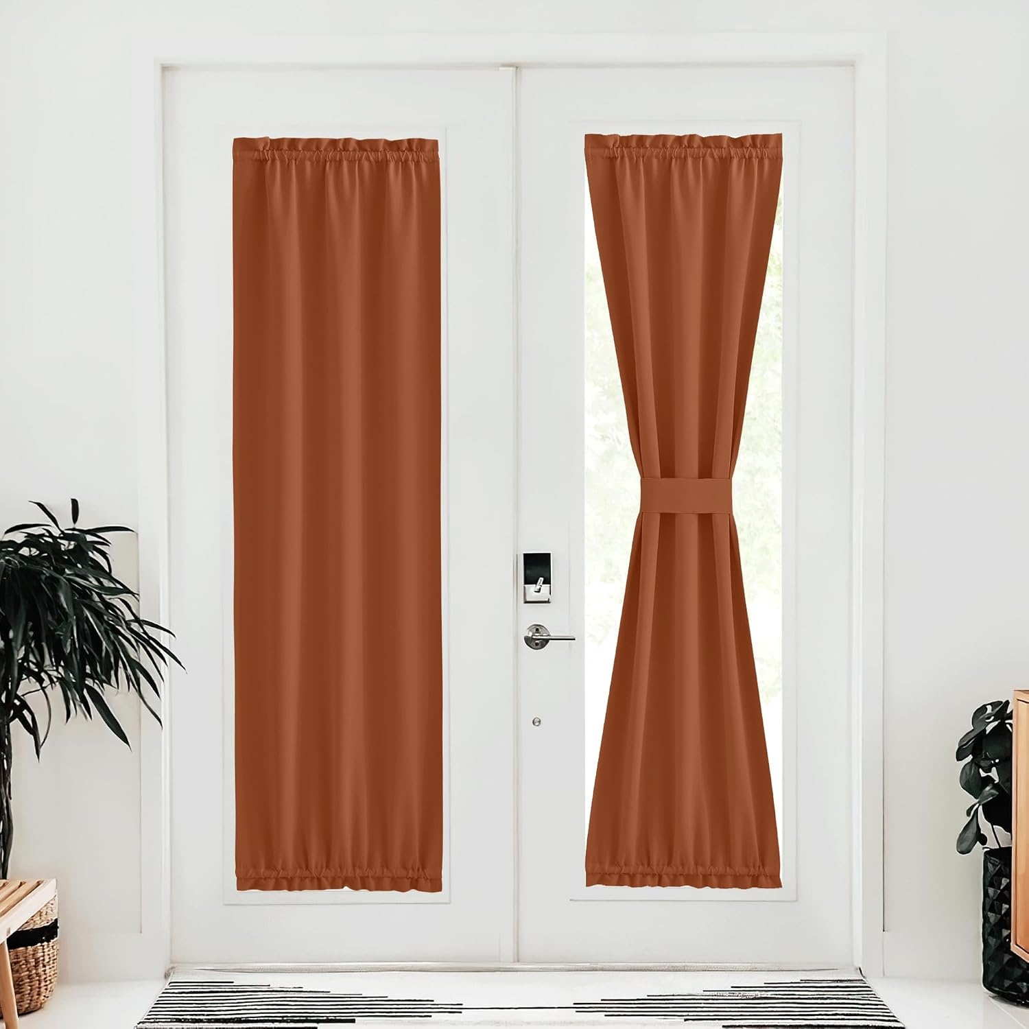 image:imageNICETOWN Stone Blue Blackout Door Curtains with Tieback for French WindowBurnt Orange