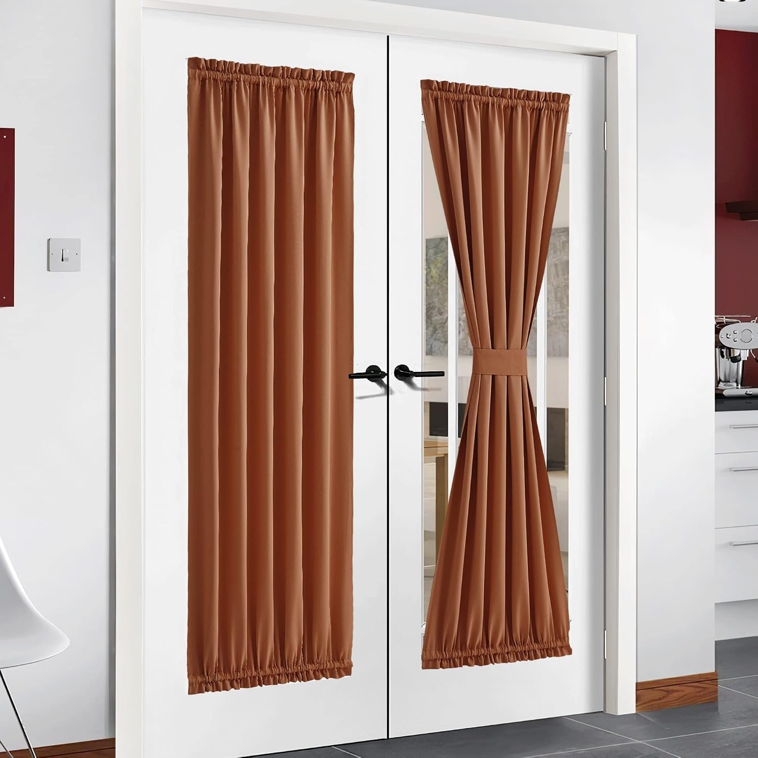 image:imageNICETOWN Stone Blue Blackout Door Curtains with Tieback for French WindowBurnt Orange