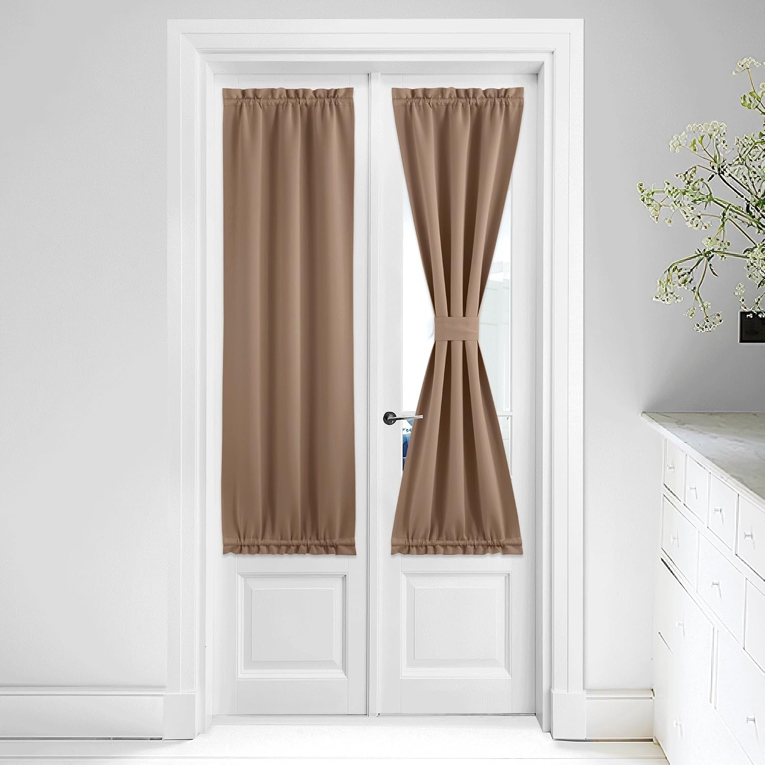 image:imageNICETOWN Stone Blue Blackout Door Curtains with Tieback for French WindowCappuccino