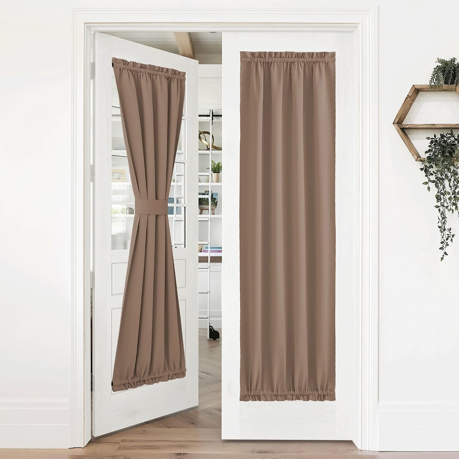 image:imageNICETOWN Stone Blue Blackout Door Curtains with Tieback for French WindowCappuccino