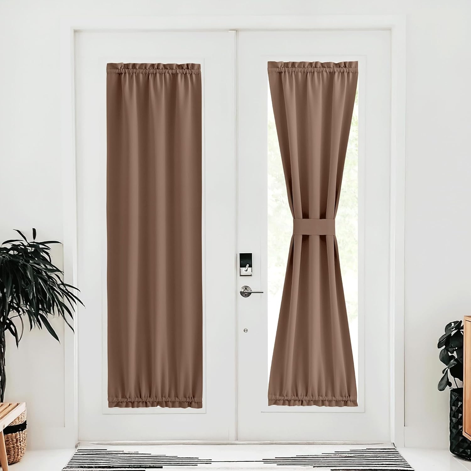 image:imageNICETOWN Stone Blue Blackout Door Curtains with Tieback for French WindowCappuccino