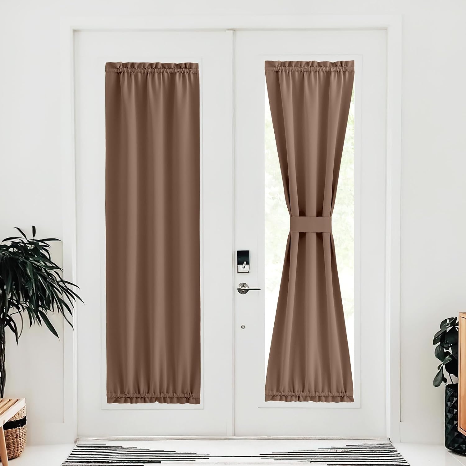 image:imageNICETOWN Stone Blue Blackout Door Curtains with Tieback for French WindowCappuccino