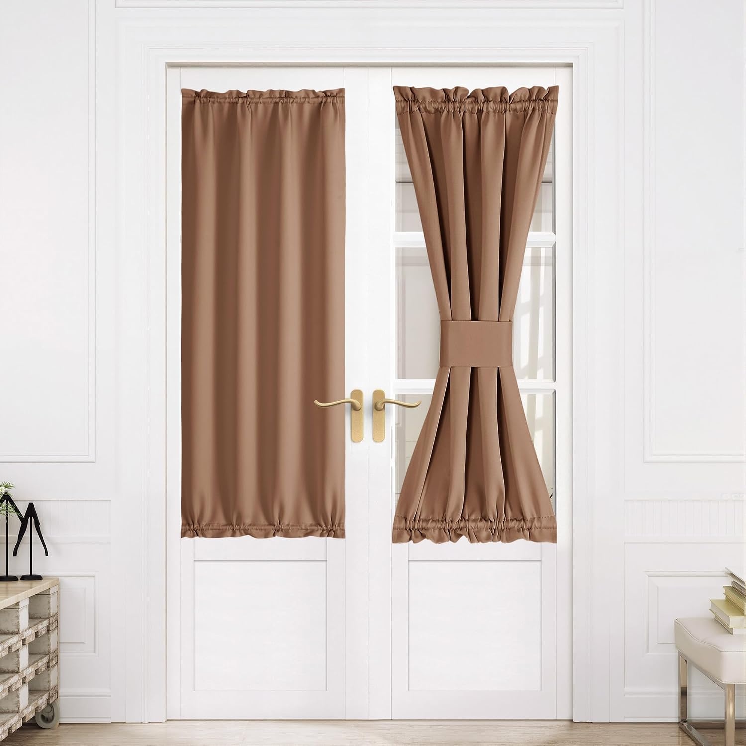 image:imageNICETOWN Stone Blue Blackout Door Curtains with Tieback for French WindowCappuccino