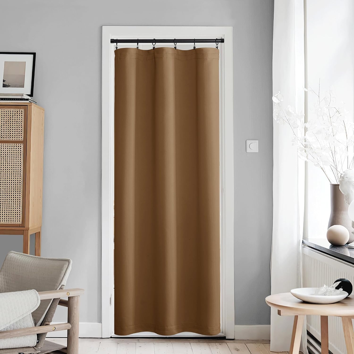 image:imageNICETOWN Stone Blue Blackout Door Curtains with Tieback for French WindowCappuccino