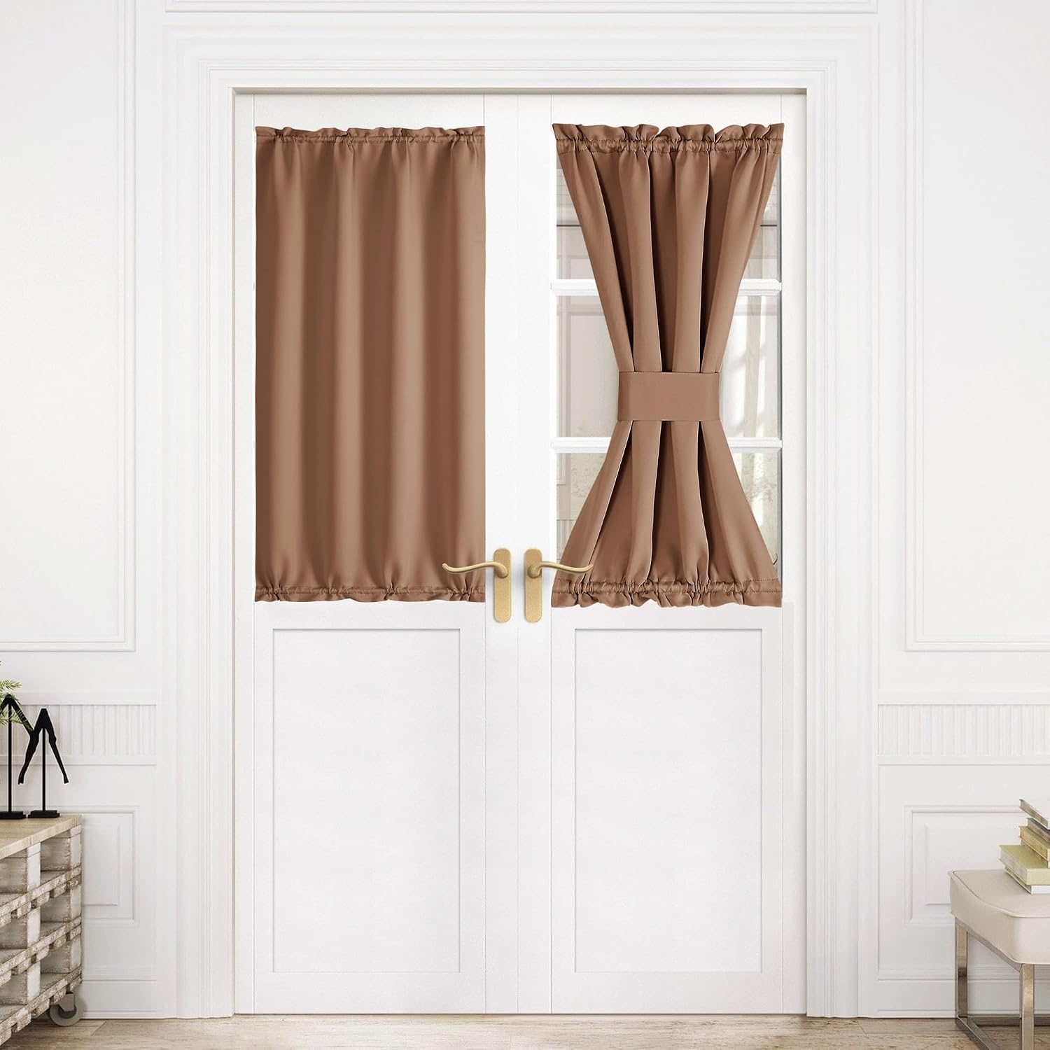 image:imageNICETOWN Stone Blue Blackout Door Curtains with Tieback for French WindowCappuccino
