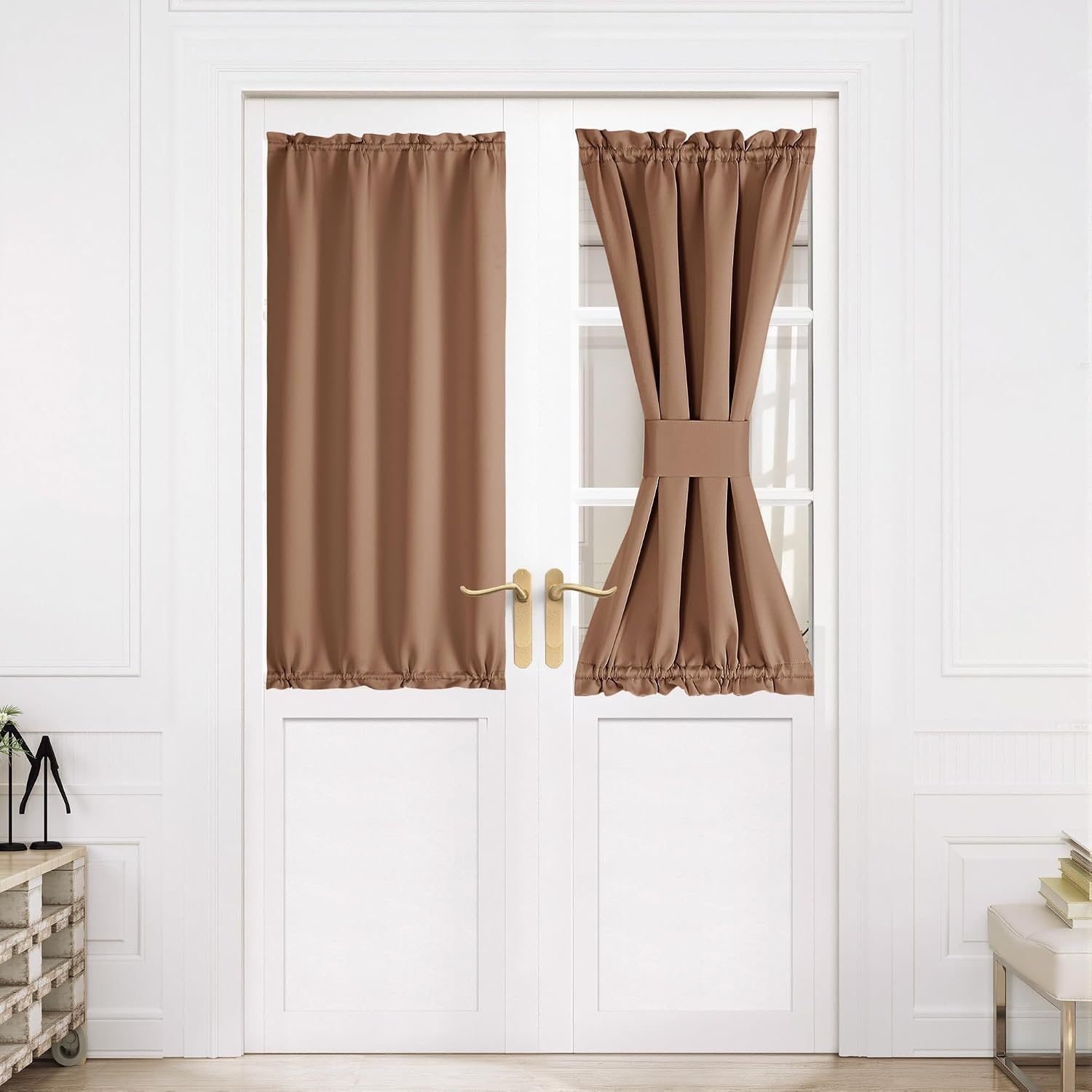 image:imageNICETOWN Stone Blue Blackout Door Curtains with Tieback for French WindowCappuccino