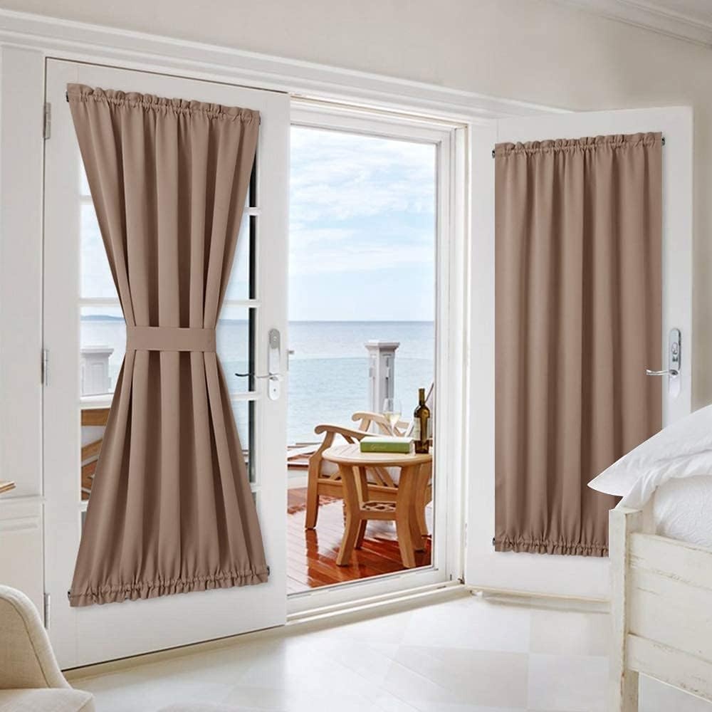 image:imageNICETOWN Stone Blue Blackout Door Curtains with Tieback for French WindowCappuccino