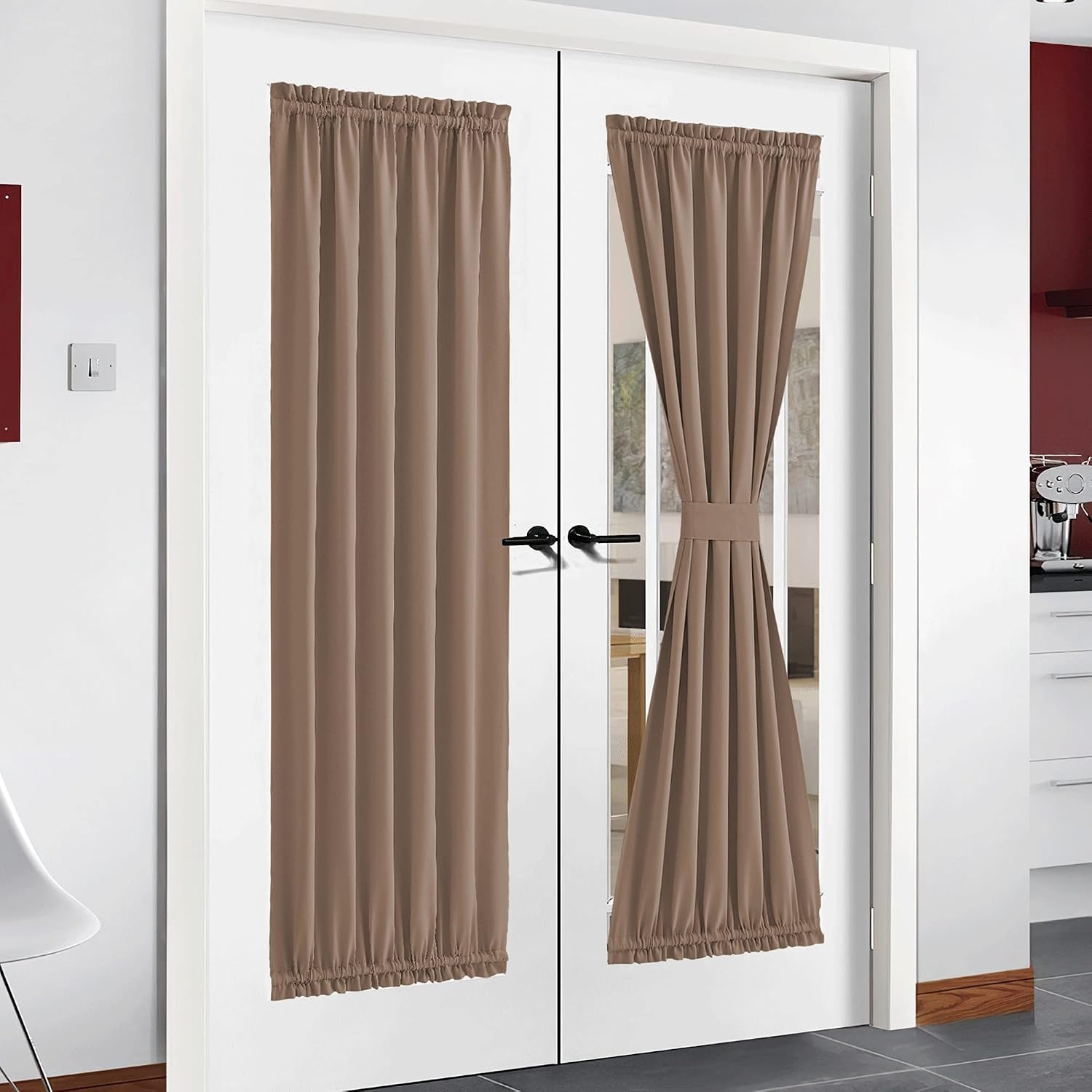 image:imageNICETOWN Stone Blue Blackout Door Curtains with Tieback for French WindowCappuccino