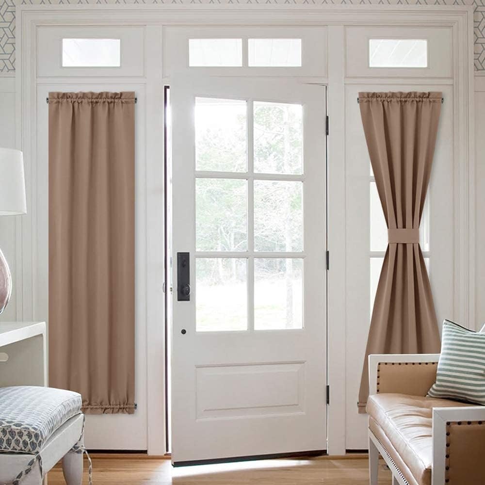 image:imageNICETOWN Stone Blue Blackout Door Curtains with Tieback for French WindowCappuccino