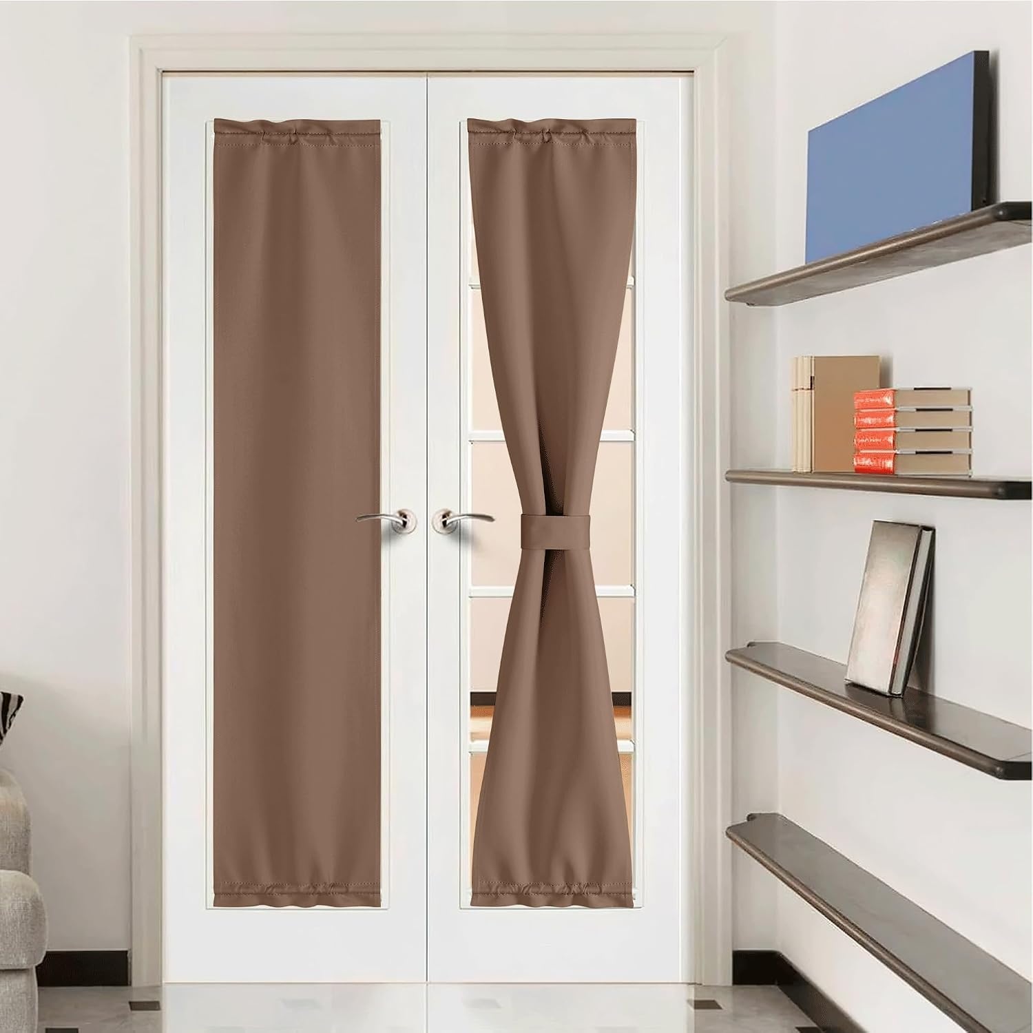 image:imageNICETOWN Stone Blue Blackout Door Curtains with Tieback for French WindowCappuccino