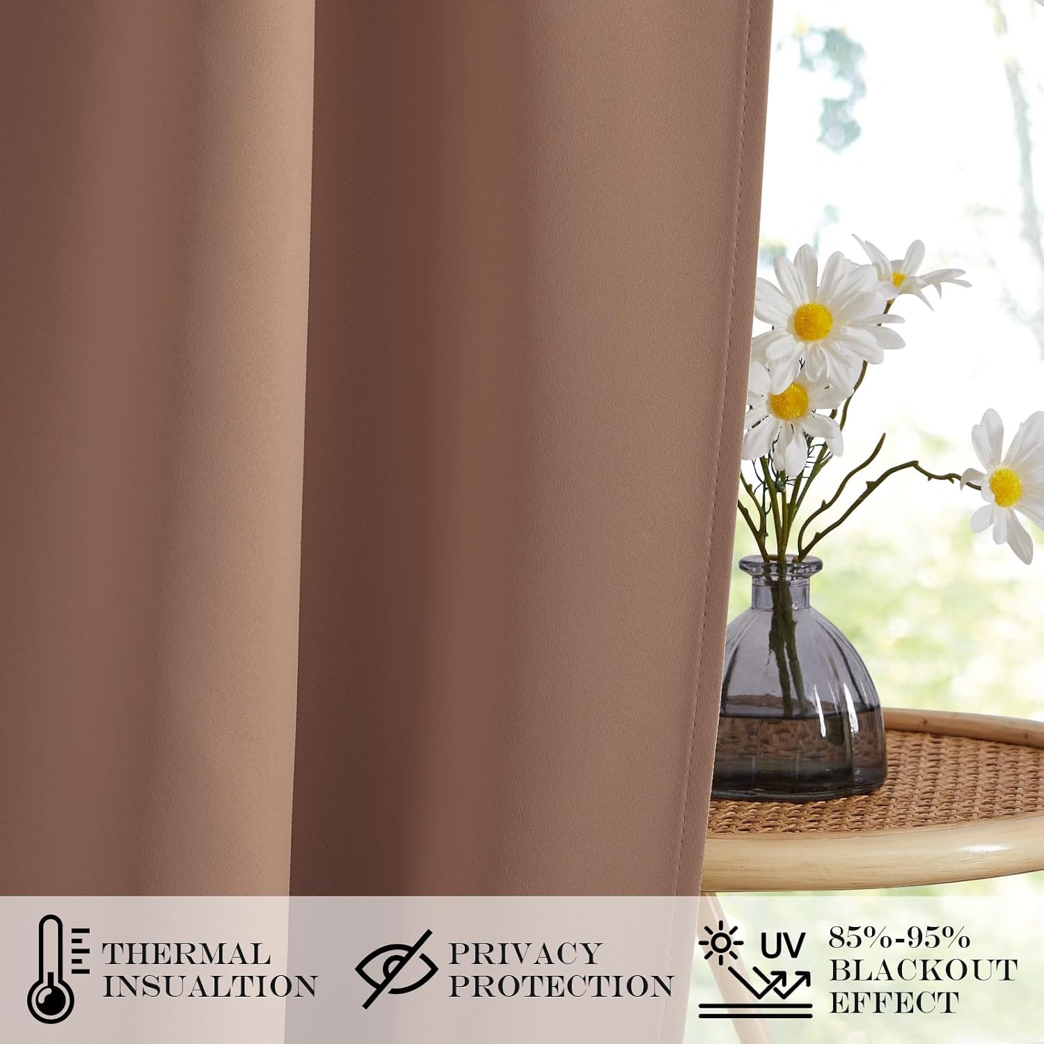 image:imageNICETOWN Stone Blue Blackout Door Curtains with Tieback for French WindowCappuccino