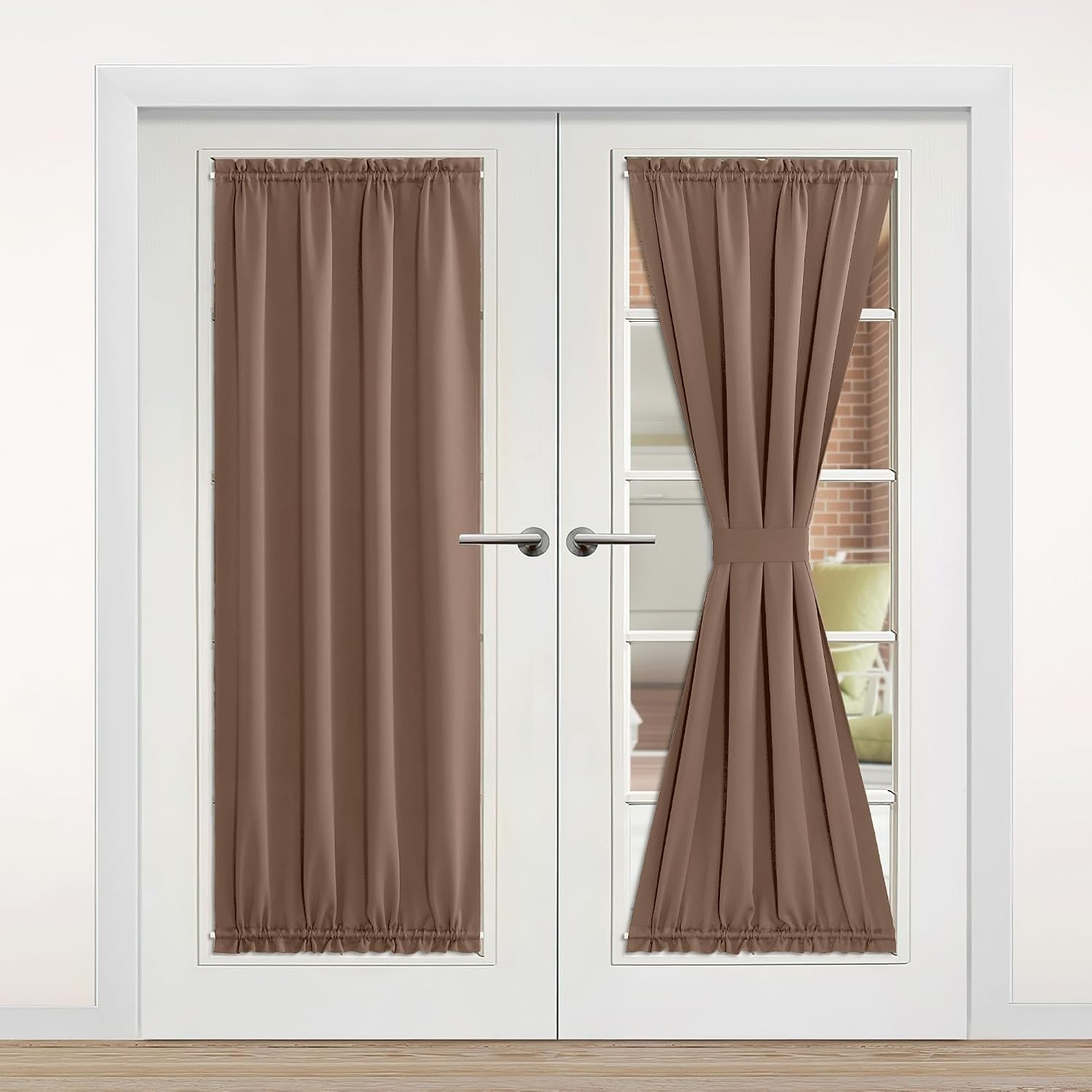 image:imageNICETOWN Stone Blue Blackout Door Curtains with Tieback for French WindowCappuccino