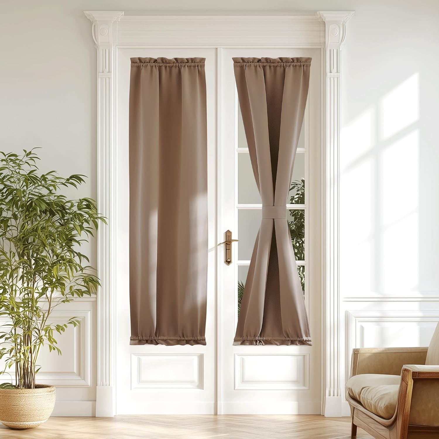 image:imageNICETOWN Stone Blue Blackout Door Curtains with Tieback for French WindowCappuccino
