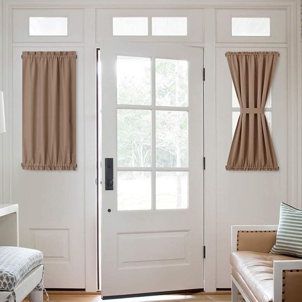 image:imageNICETOWN Stone Blue Blackout Door Curtains with Tieback for French WindowCappuccino