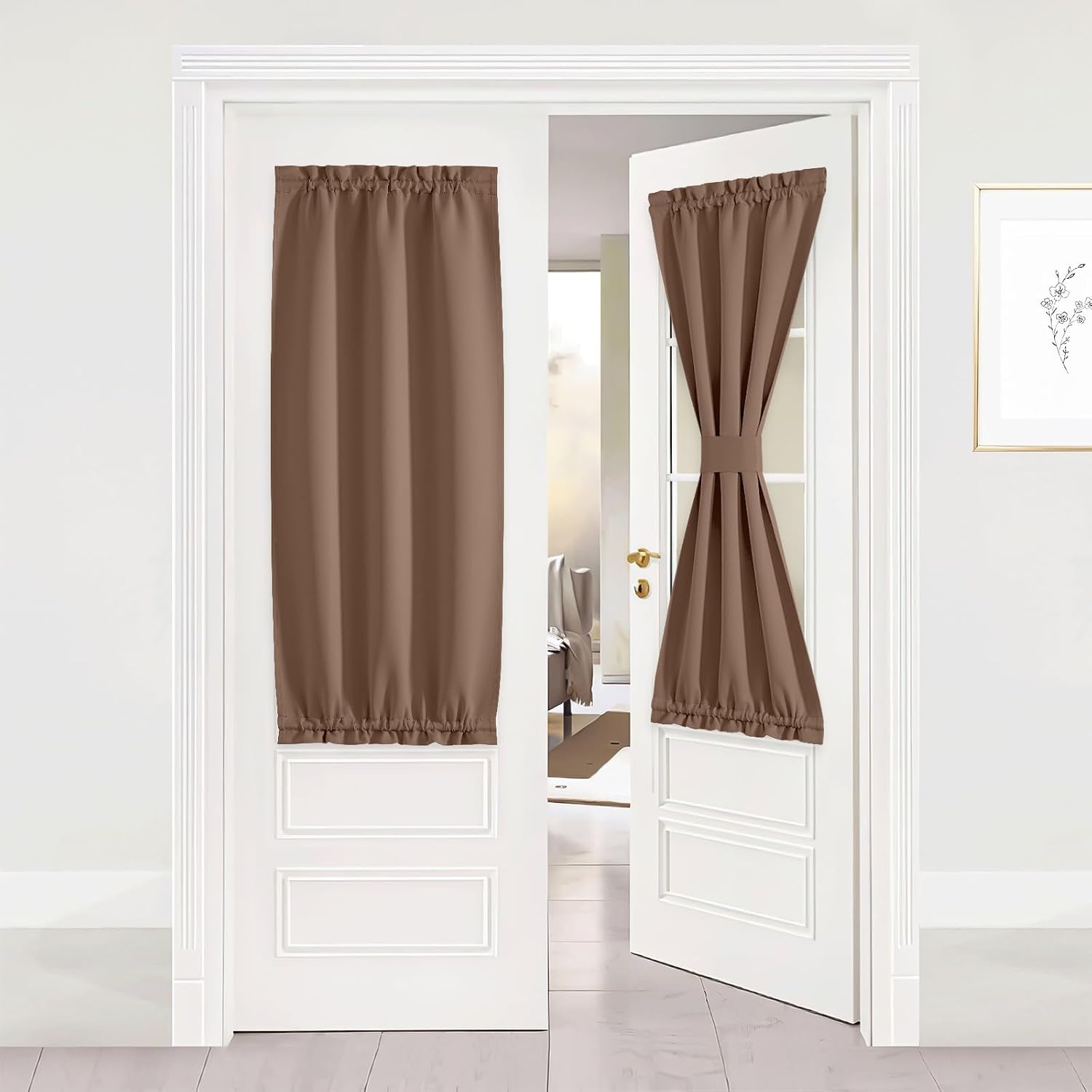 image:imageNICETOWN Stone Blue Blackout Door Curtains with Tieback for French WindowCappuccino
