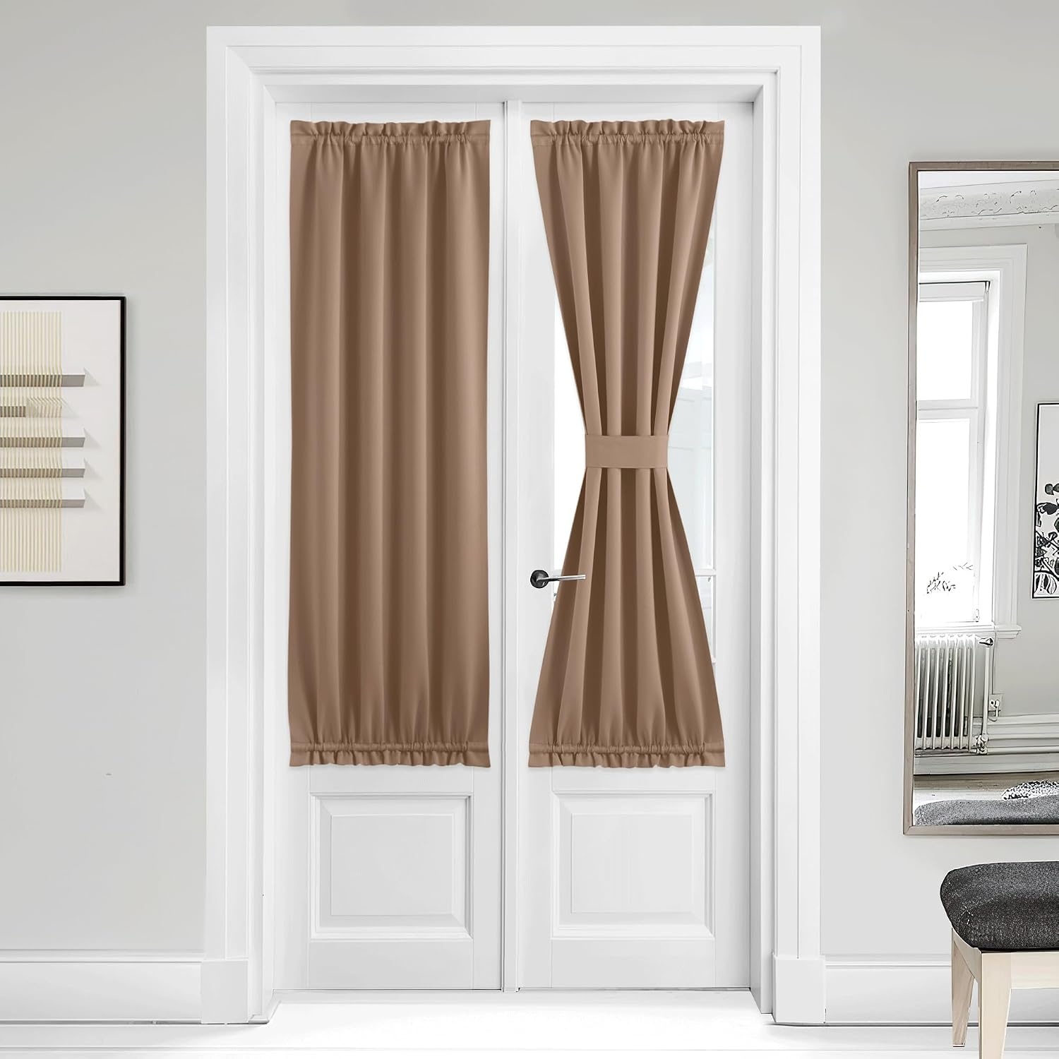 image:imageNICETOWN Stone Blue Blackout Door Curtains with Tieback for French WindowCappuccino