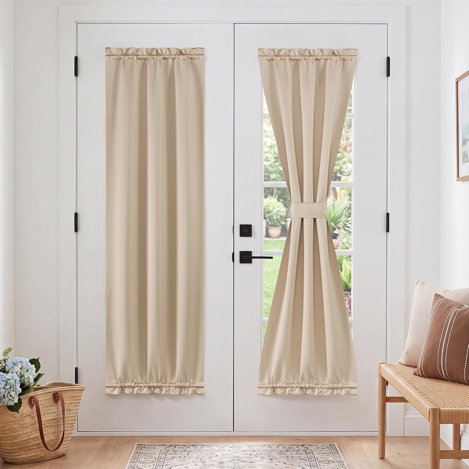 image:imageNICETOWN Stone Blue Blackout Door Curtains with Tieback for French WindowChampagne