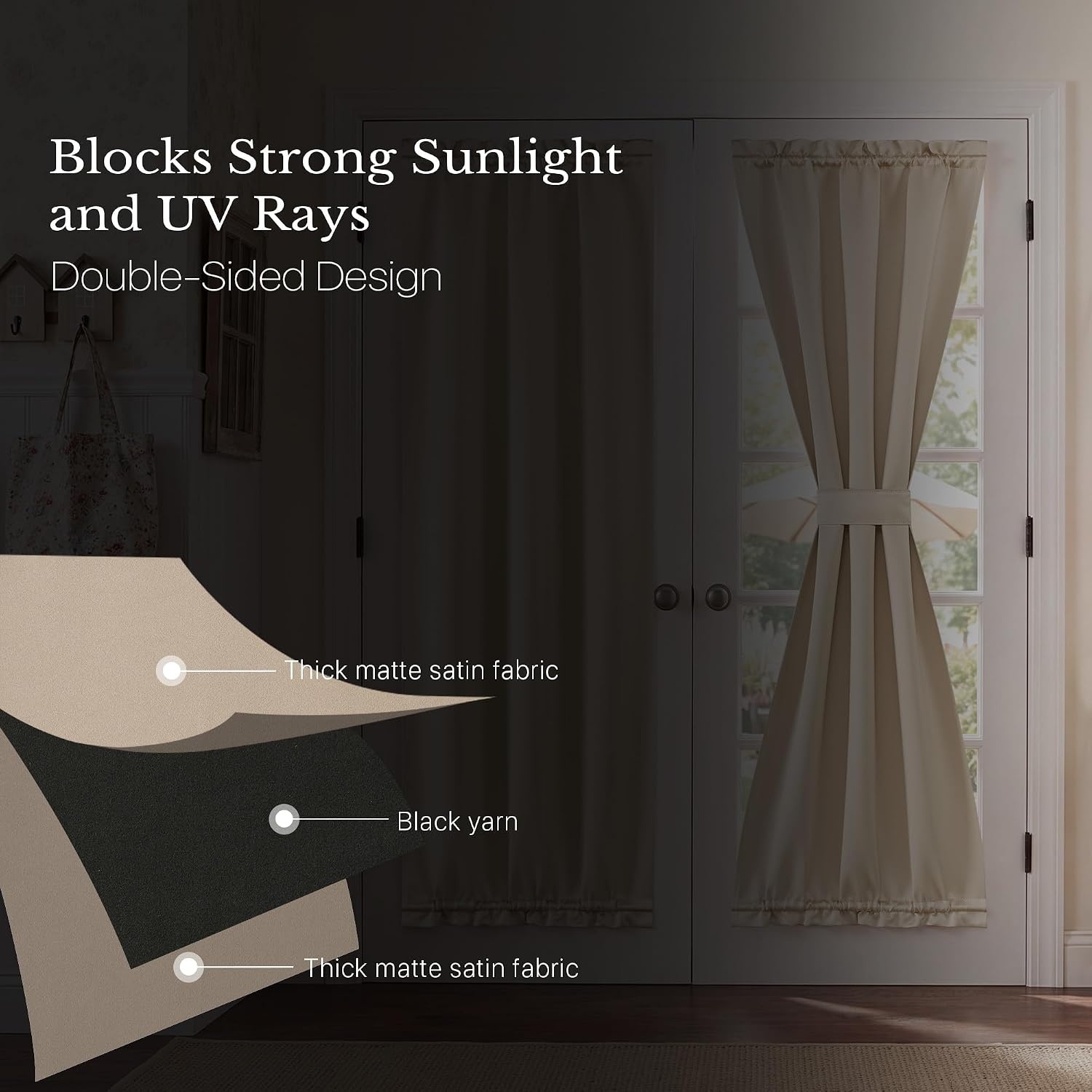 image:imageNICETOWN Stone Blue Blackout Door Curtains with Tieback for French WindowChampagne