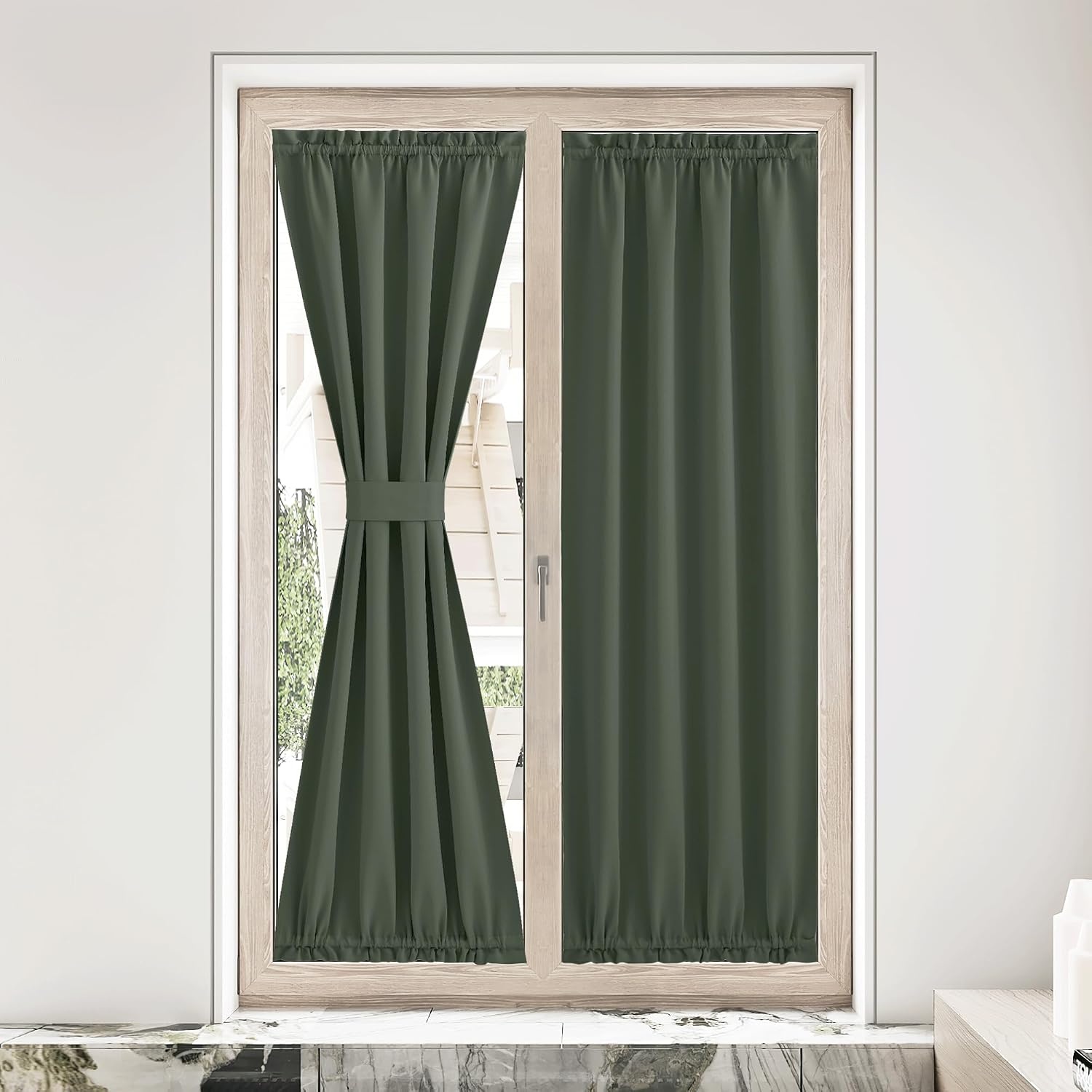 image:imageNICETOWN Stone Blue Blackout Door Curtains with Tieback for French WindowDark Mallard