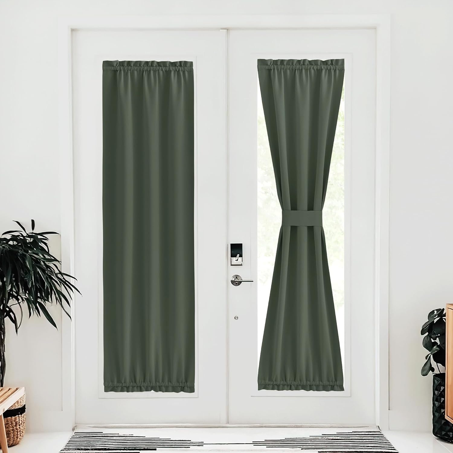 image:imageNICETOWN Stone Blue Blackout Door Curtains with Tieback for French WindowDark Mallard