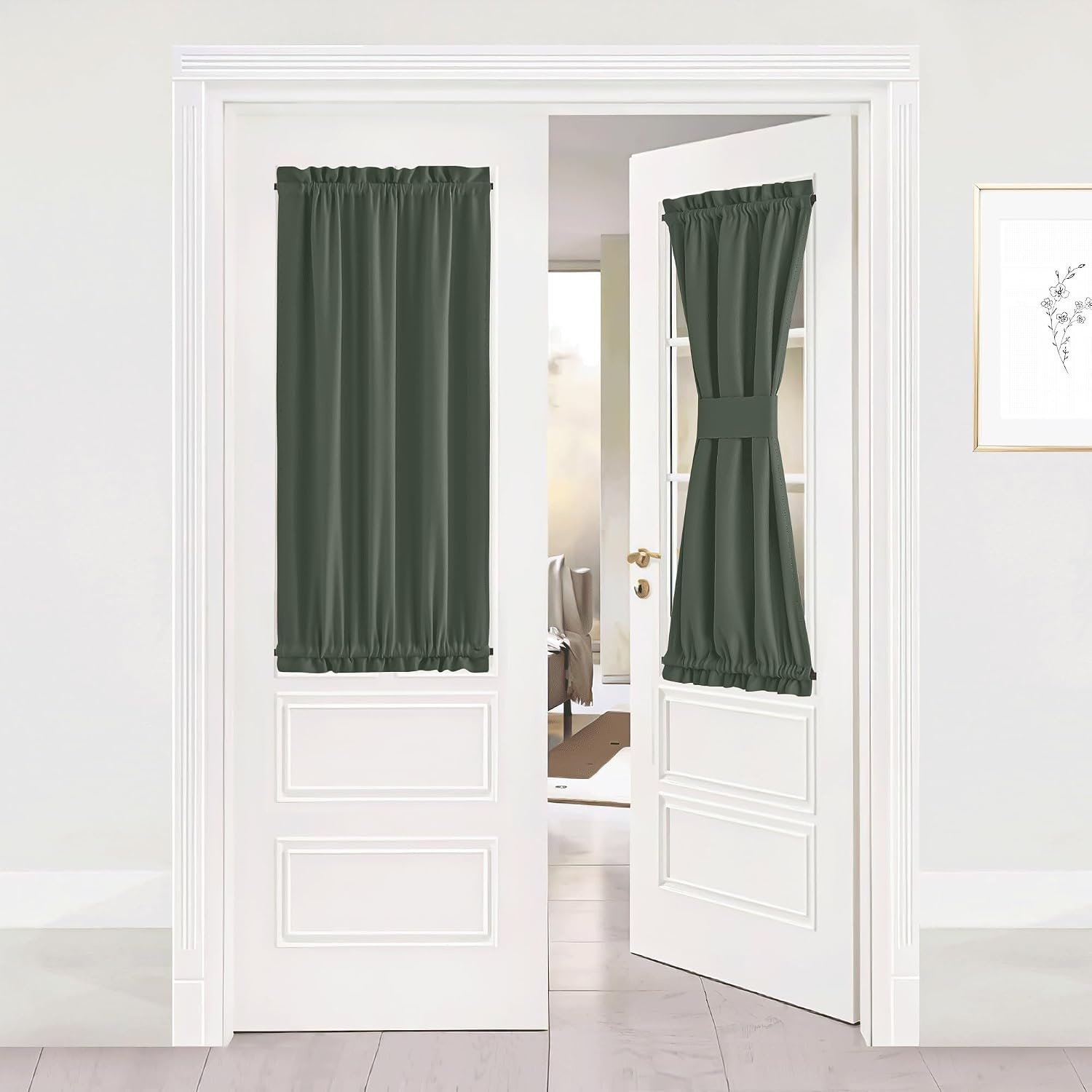 image:imageNICETOWN Stone Blue Blackout Door Curtains with Tieback for French WindowDark Mallard
