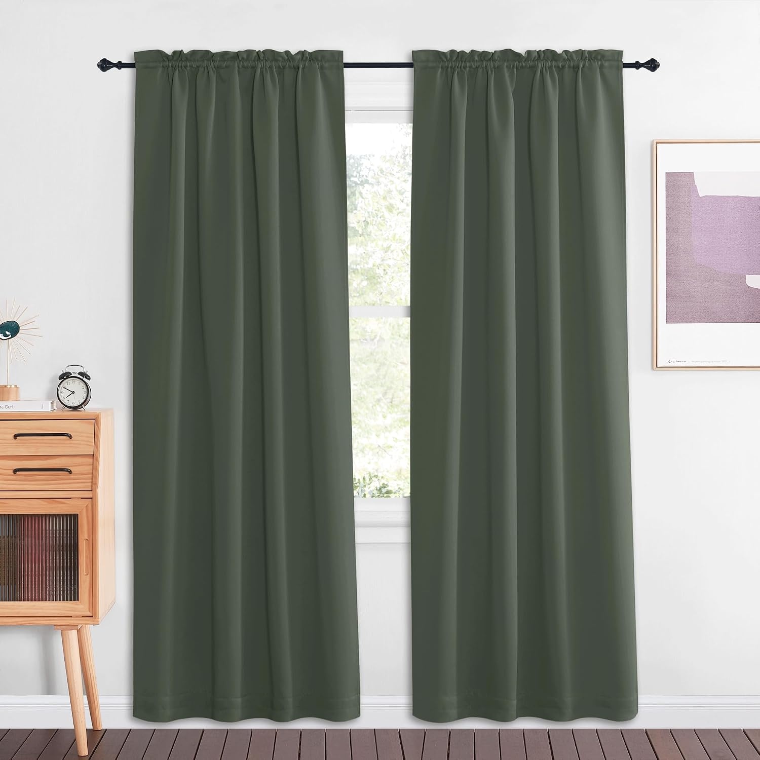 image:imageNICETOWN Stone Blue Blackout Door Curtains with Tieback for French WindowDark Mallard