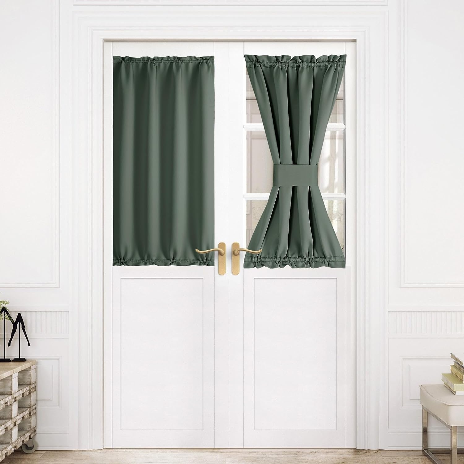 image:imageNICETOWN Stone Blue Blackout Door Curtains with Tieback for French WindowDark Mallard