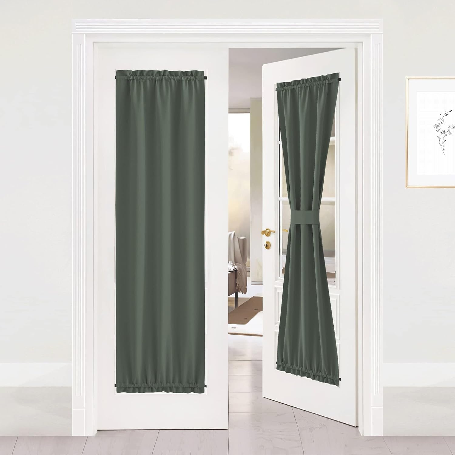 image:imageNICETOWN Stone Blue Blackout Door Curtains with Tieback for French WindowDark Mallard
