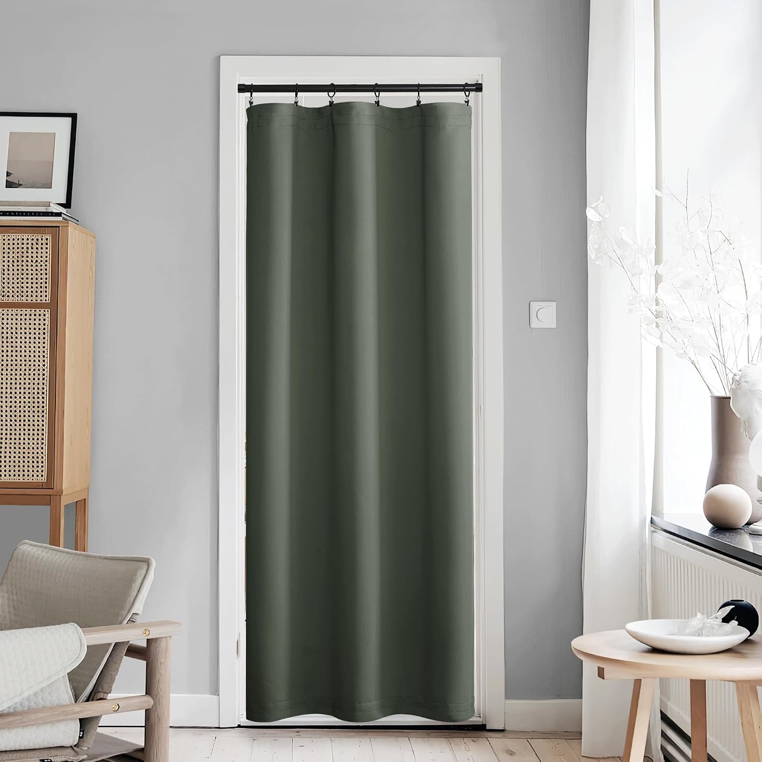image:imageNICETOWN Stone Blue Blackout Door Curtains with Tieback for French WindowDark Mallard