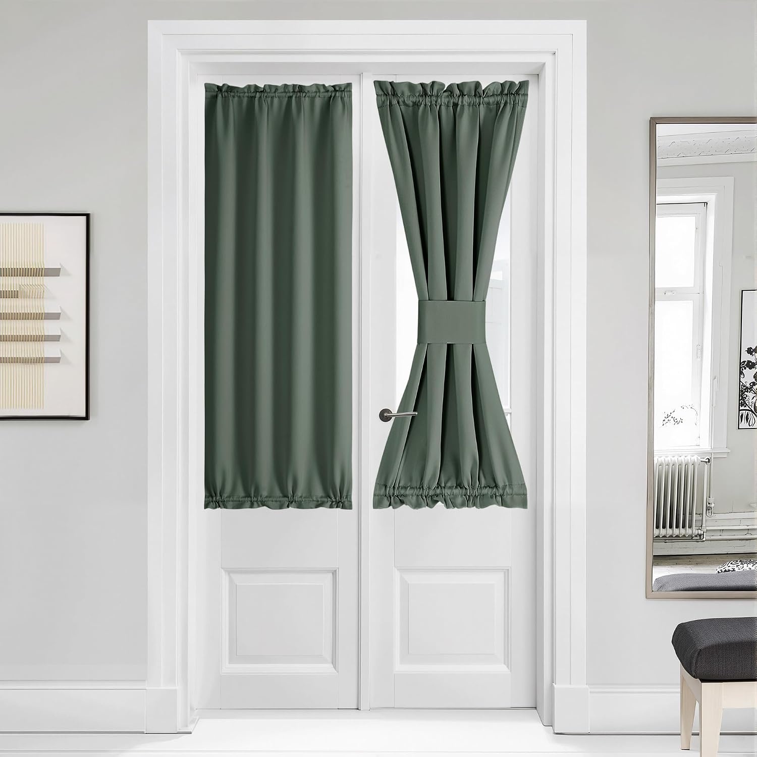 image:imageNICETOWN Stone Blue Blackout Door Curtains with Tieback for French WindowDark Mallard