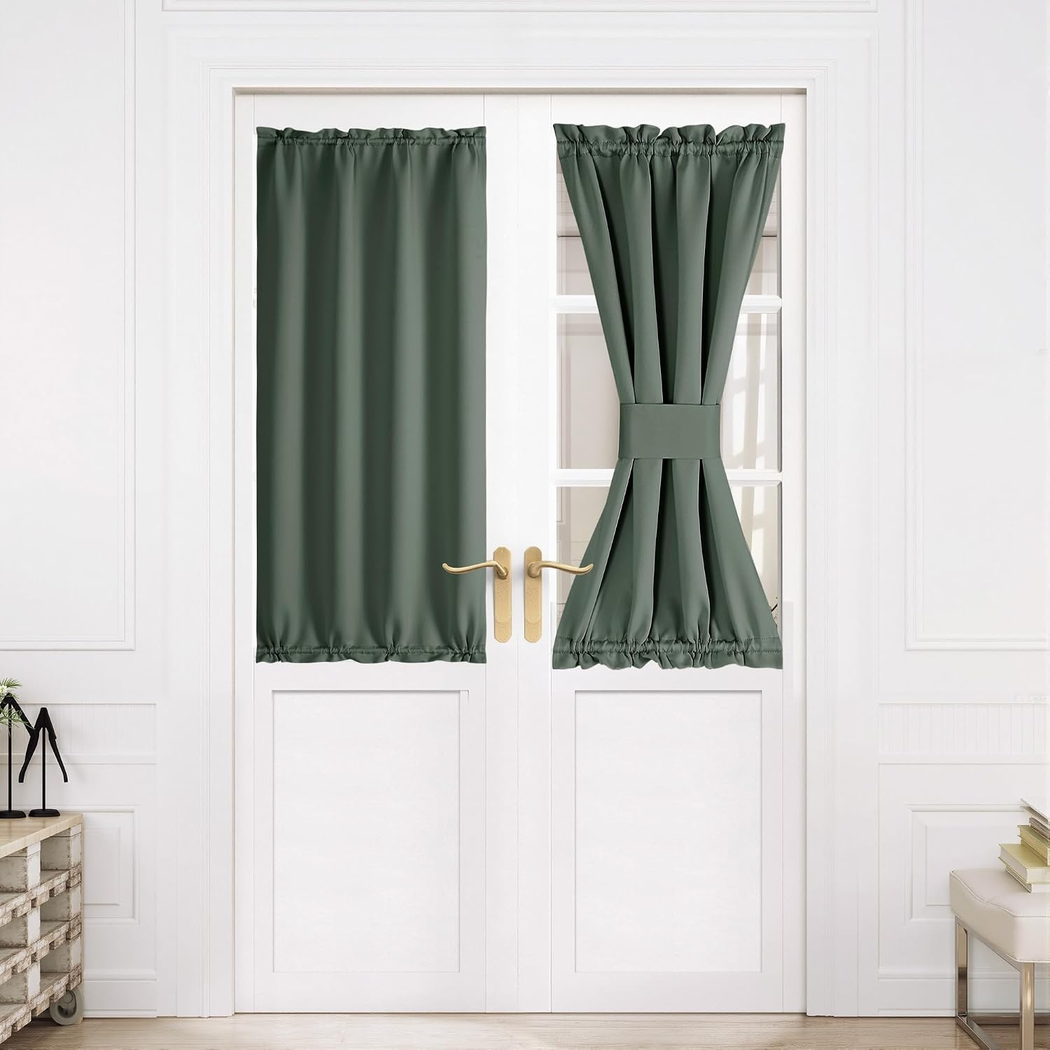 image:imageNICETOWN Stone Blue Blackout Door Curtains with Tieback for French WindowDark Mallard