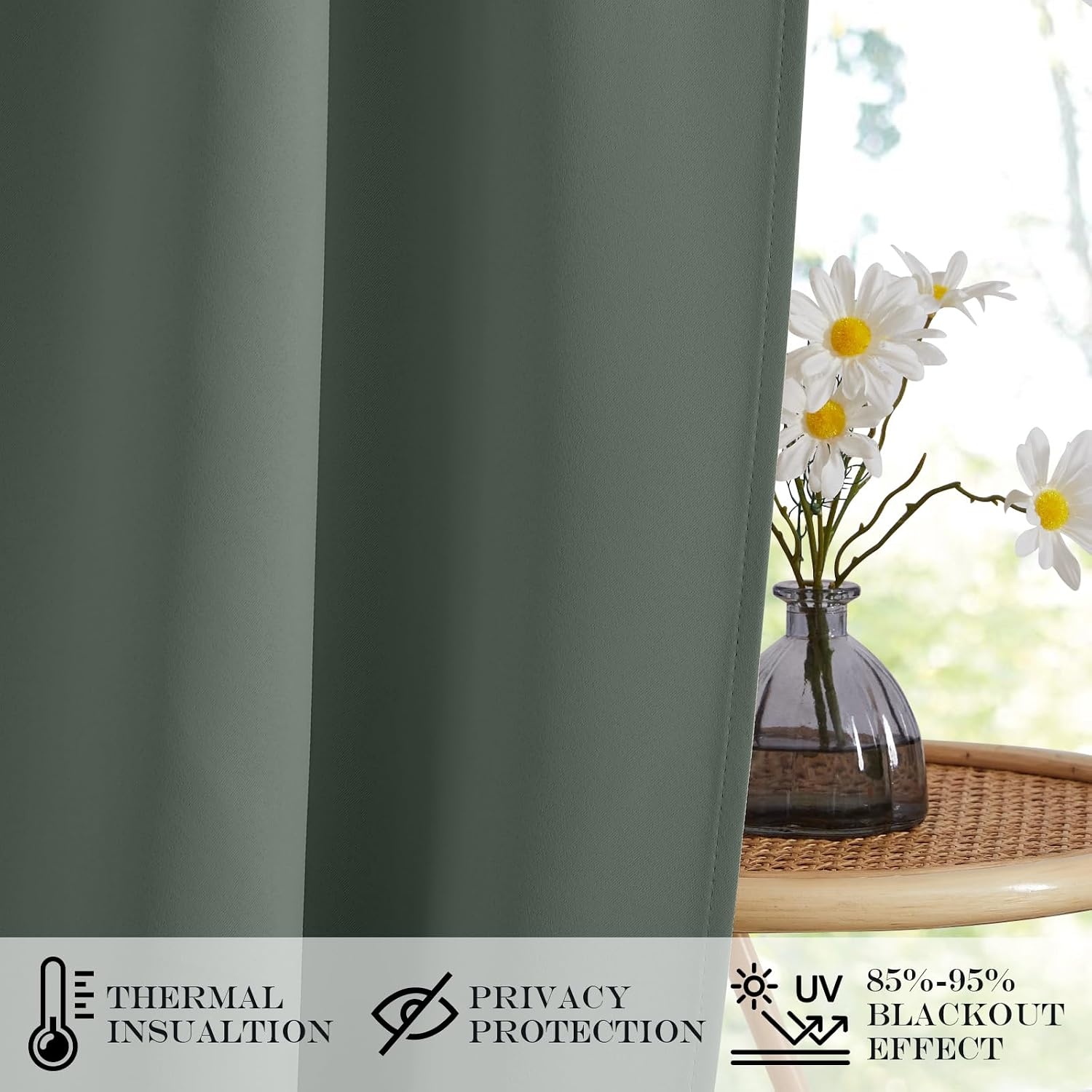 image:imageNICETOWN Stone Blue Blackout Door Curtains with Tieback for French WindowDark Mallard