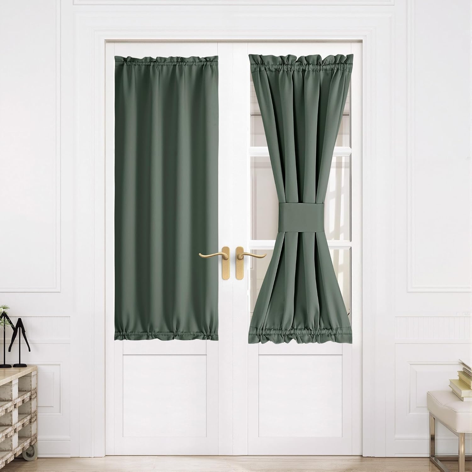 image:imageNICETOWN Stone Blue Blackout Door Curtains with Tieback for French WindowDark Mallard